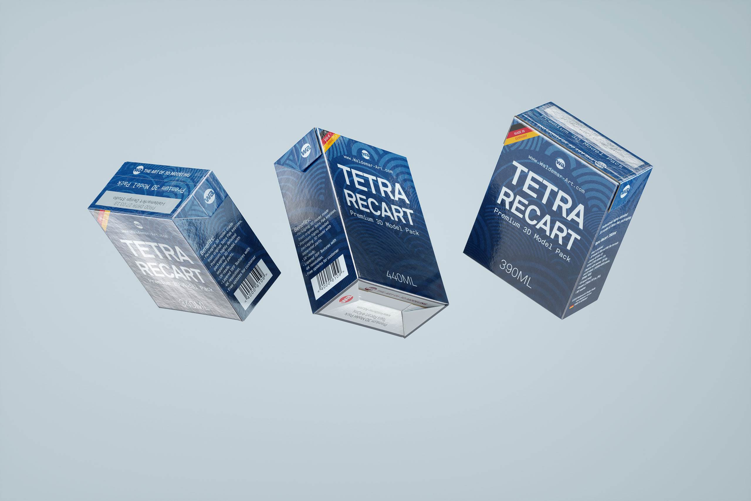 Tetra Pack Recart 340, 390 and 440ml carton packaging 3D model pak