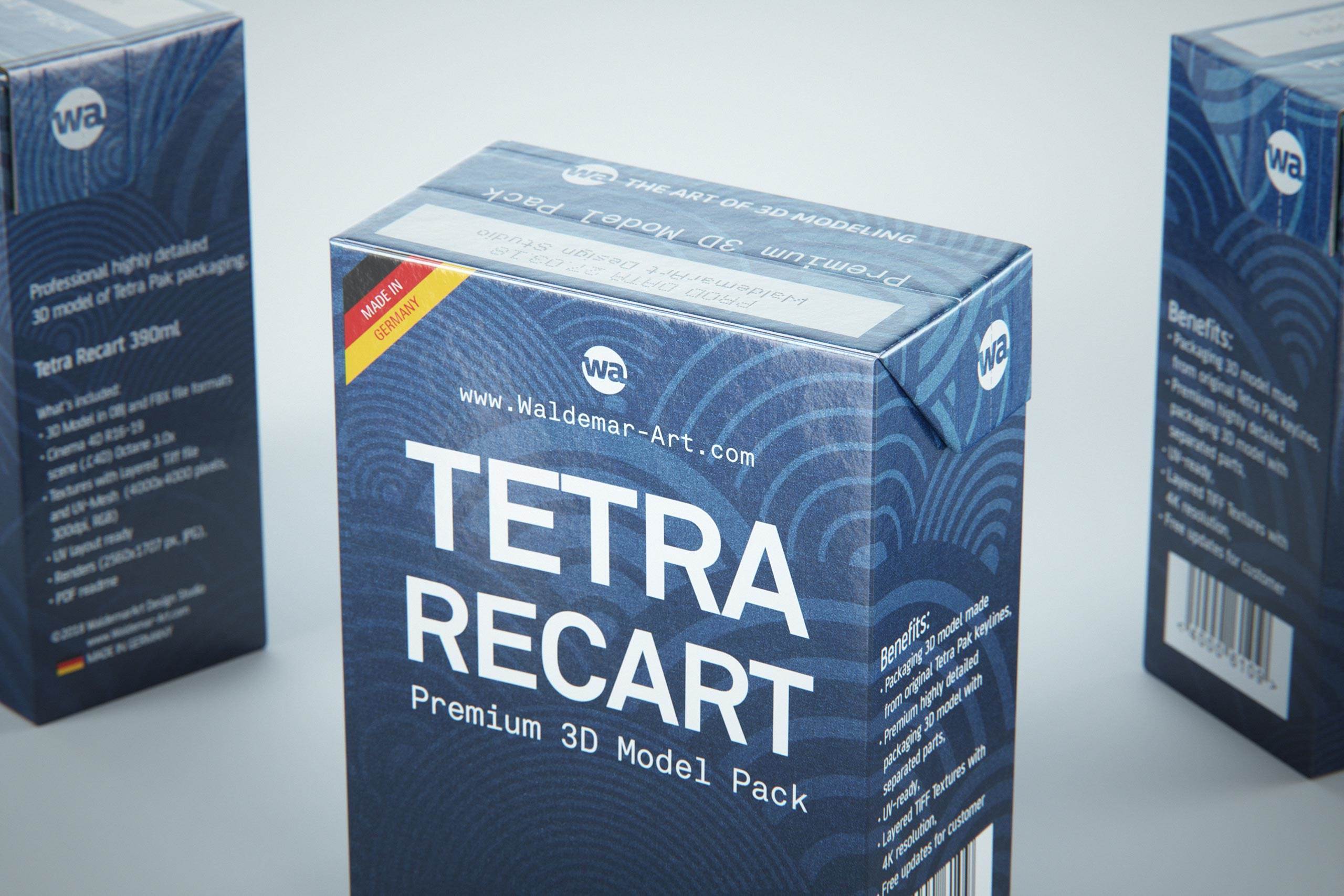 Tetra Pack Recart 390ml Premium carton packaging 3D model pak - close-up view