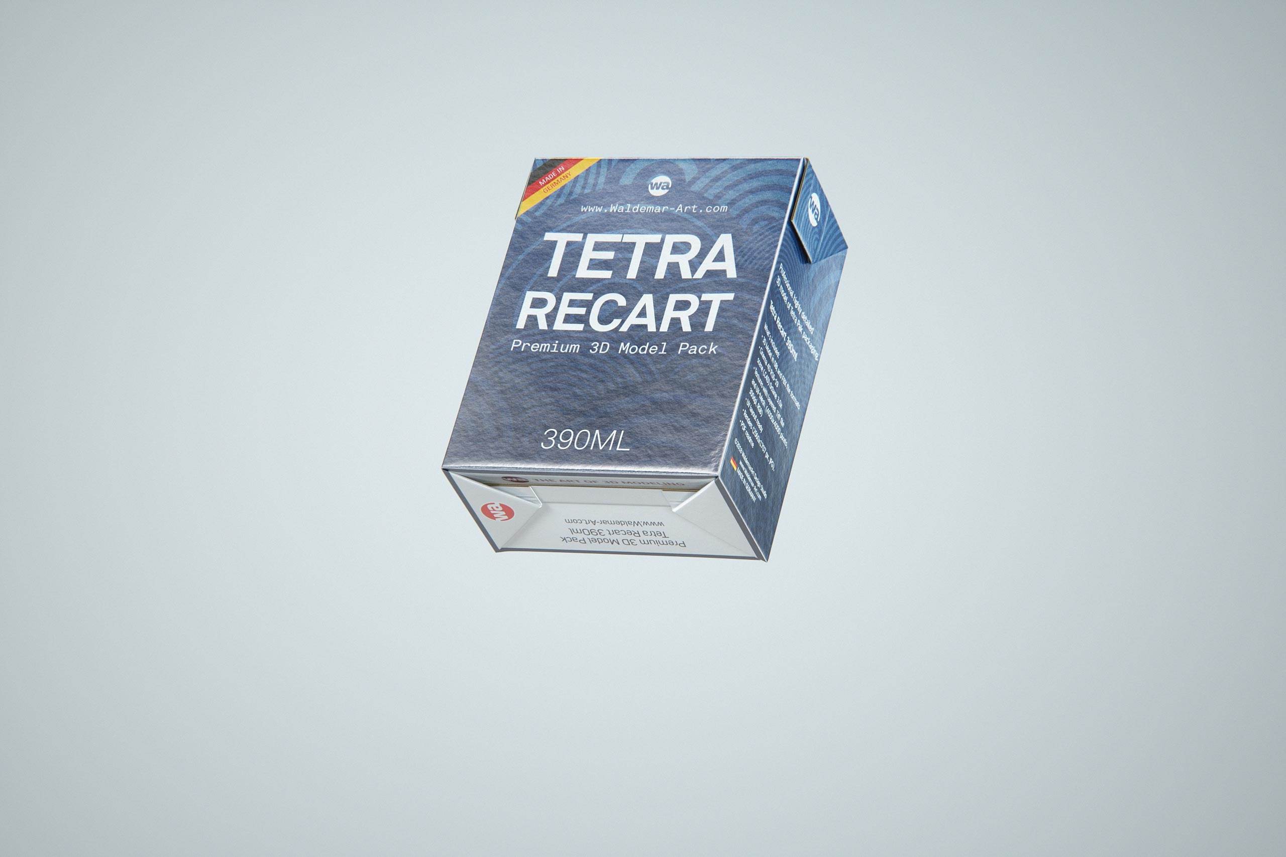 Tetra Pack Recart 390ml Premium carton packaging 3D model pak - front-bottom view