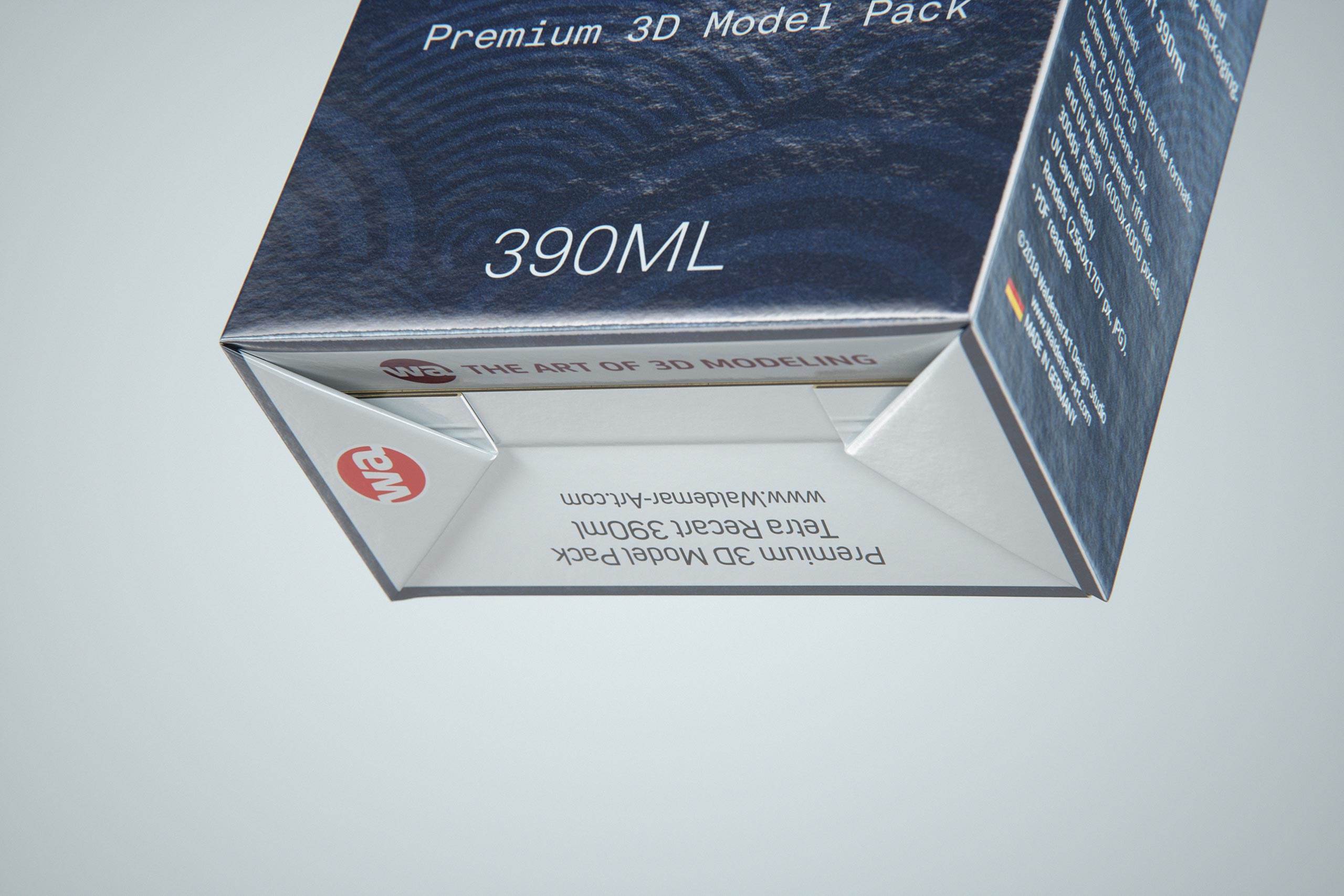 Tetra Pack Recart 390ml Premium carton packaging 3D model pak - close-up bottom view