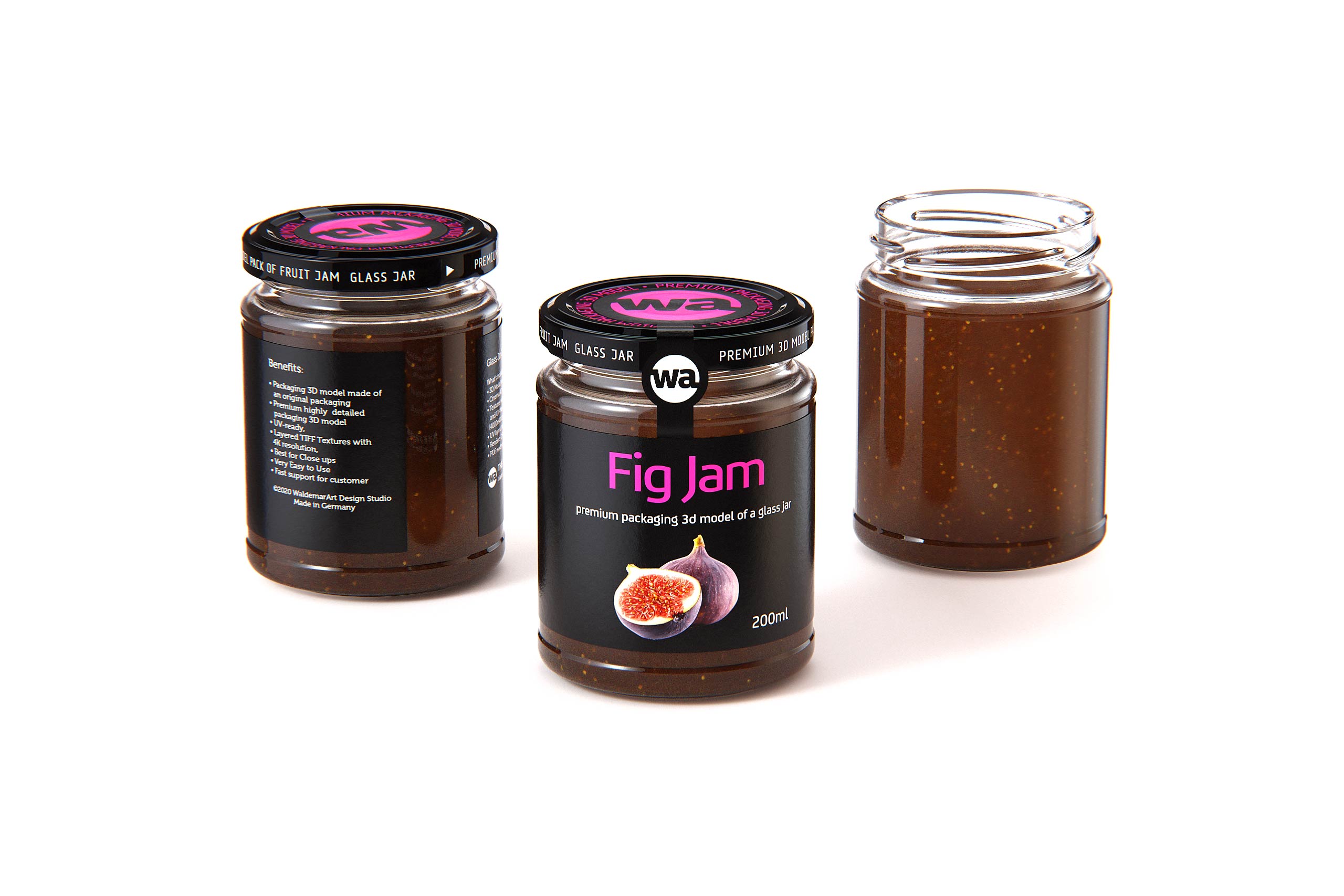 Fig Jam Glass Jar 200ml packaging 3d model / WA Design Studio