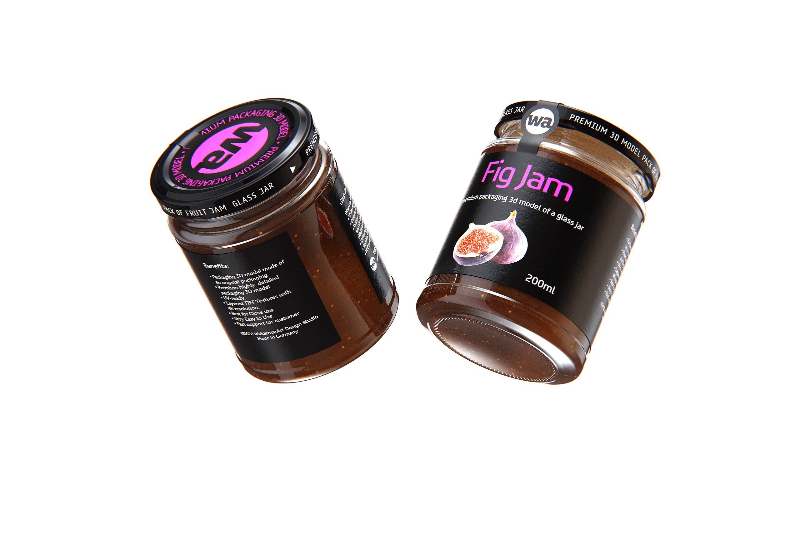 Fig Jam Glass Jar 200ml packaging 3d model