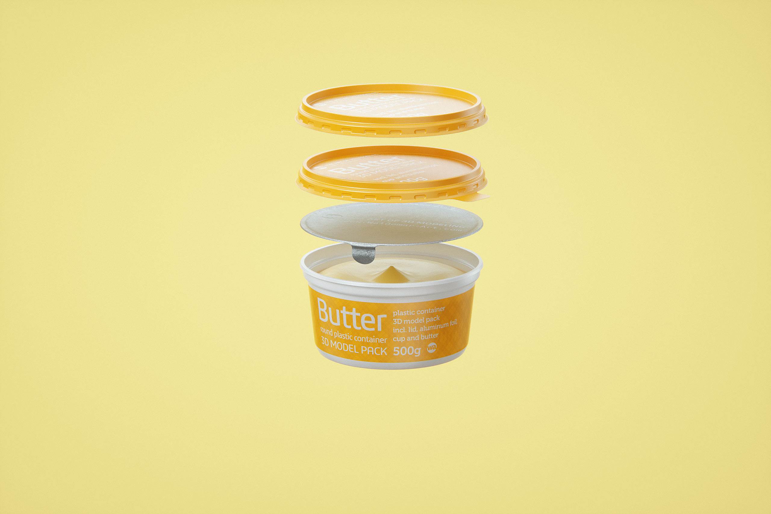 Butter Round Plastic Container 500g Packagin 3D model pack