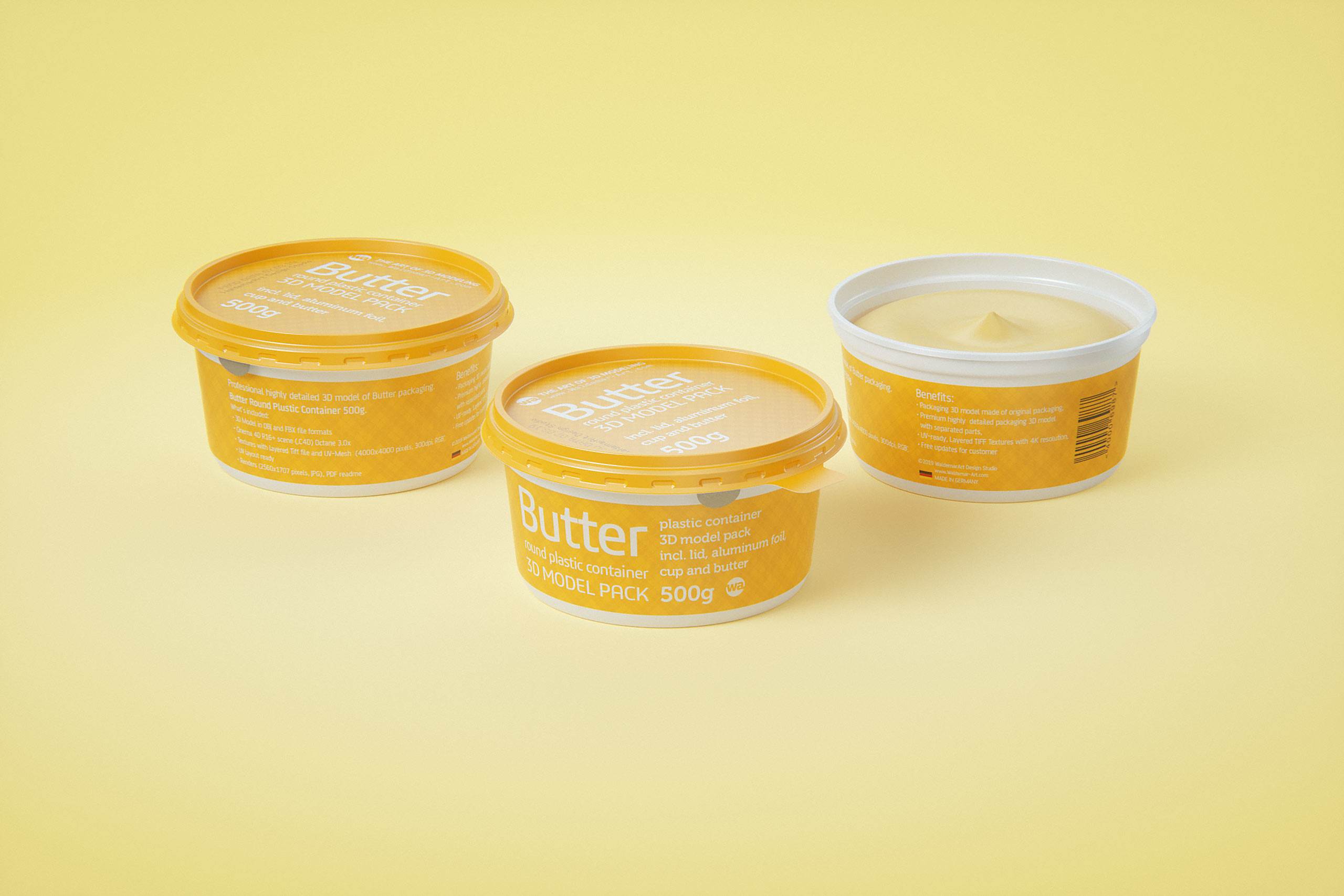 Butter Round Plastic Container 500g Packagin 3D model pack
