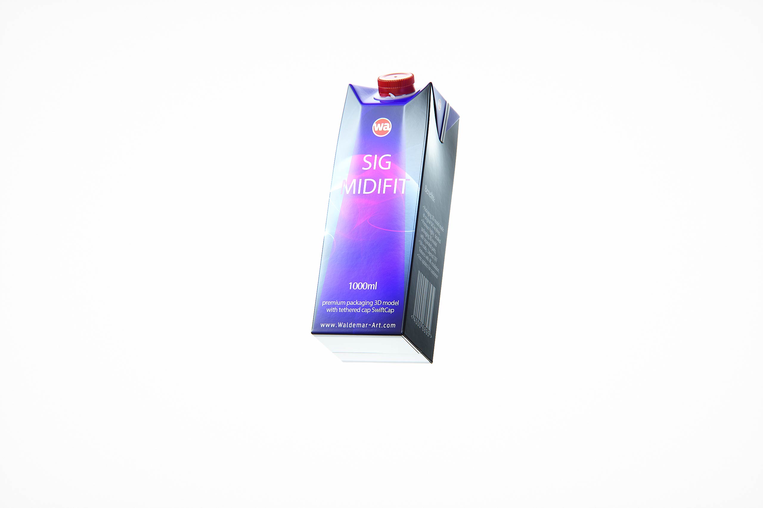 SIG MidiFit 1000ml with tethered cap SwiftCap premium carton packaging 3D model