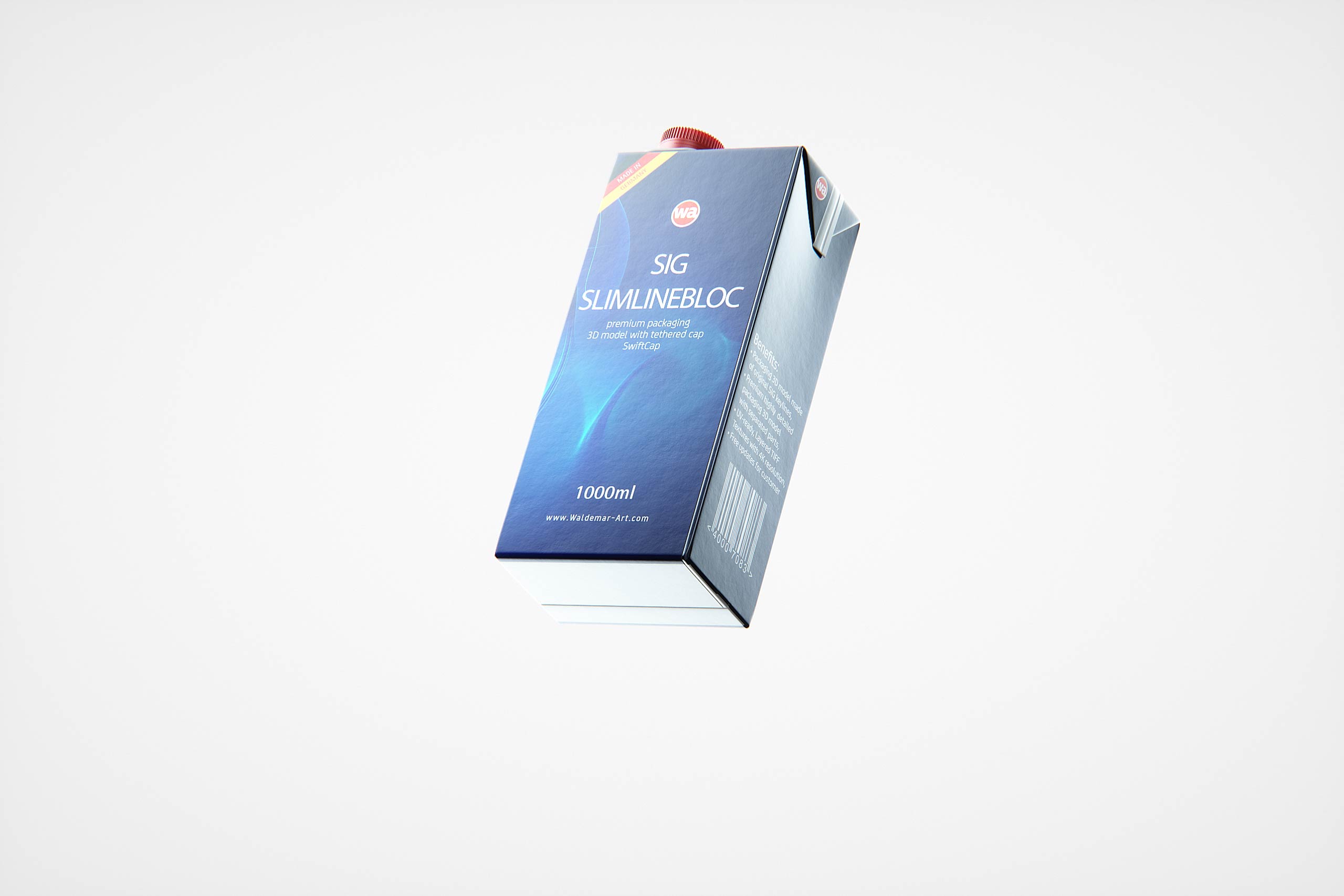 SIG SlimlineBloc 1000ml with tethered cap SwiftCap premium carton packaging 3D model