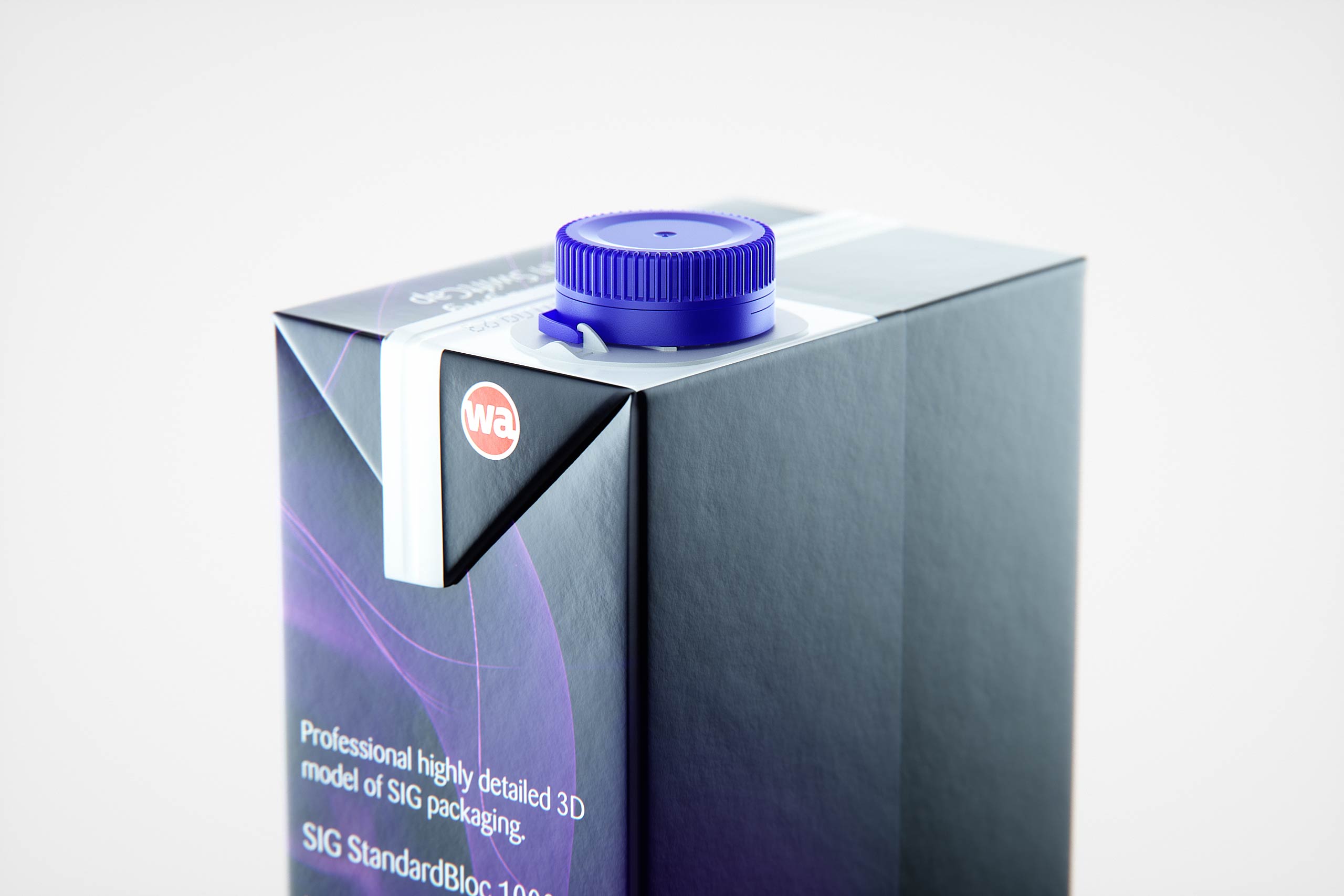 Premium packaging 3D model of SIG StandardBloc 1000ml with a tethered cap SwiftCap