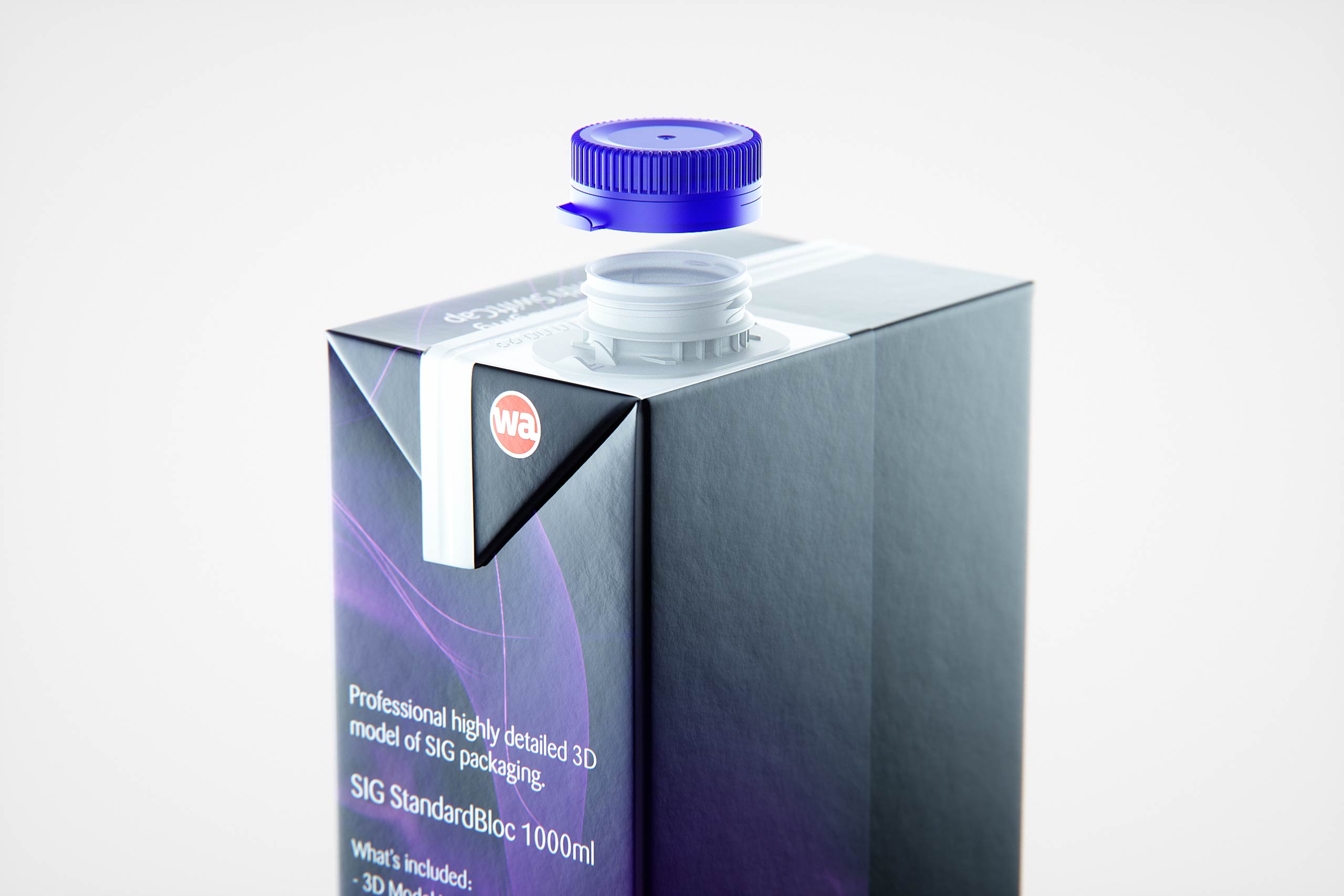 Premium packaging 3D model of SIG StandardBloc 1000ml with a tethered cap SwiftCap