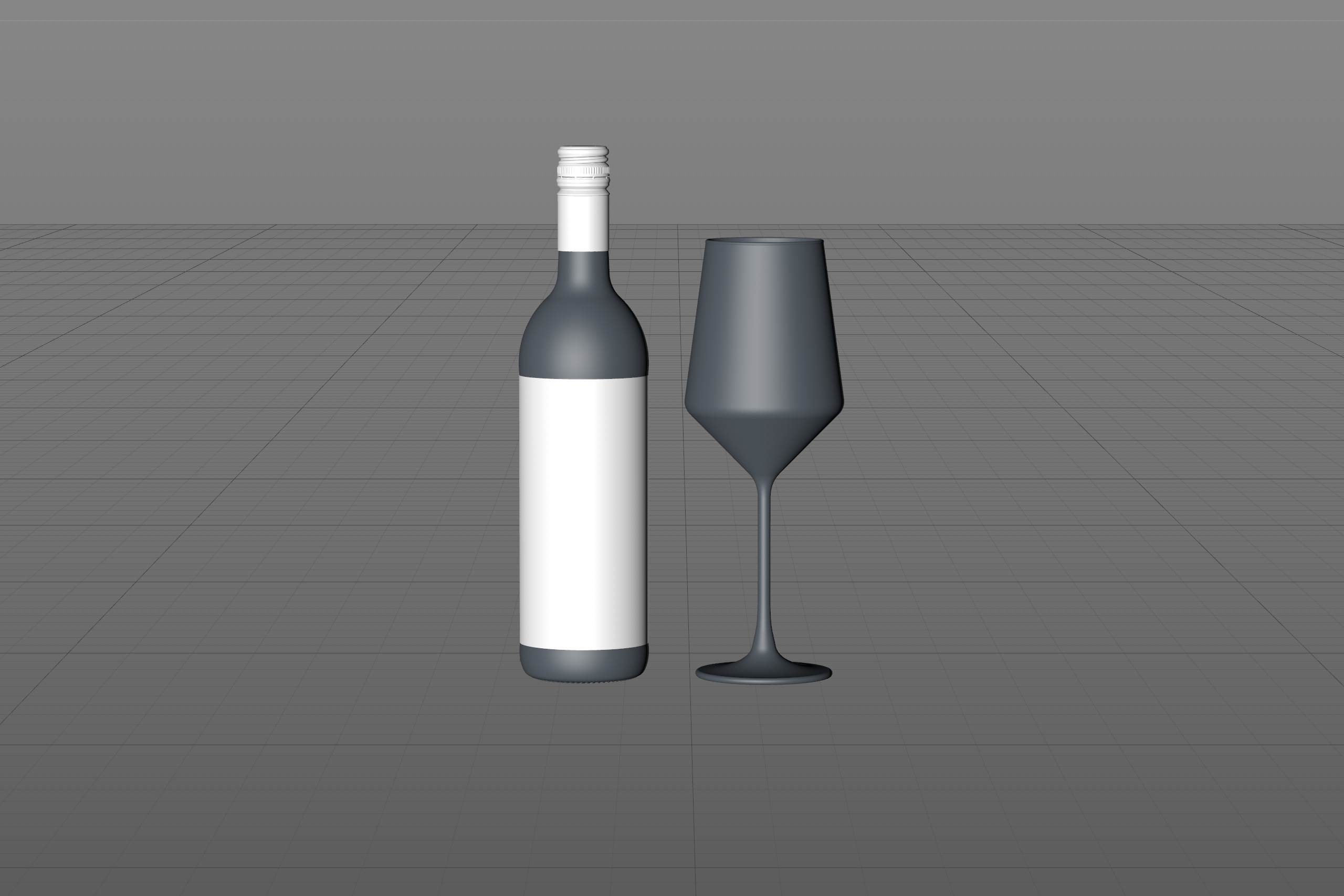 3D model of the Sauvignon Wine Standard Bottle 750ml with Screw Cap and glass of wine