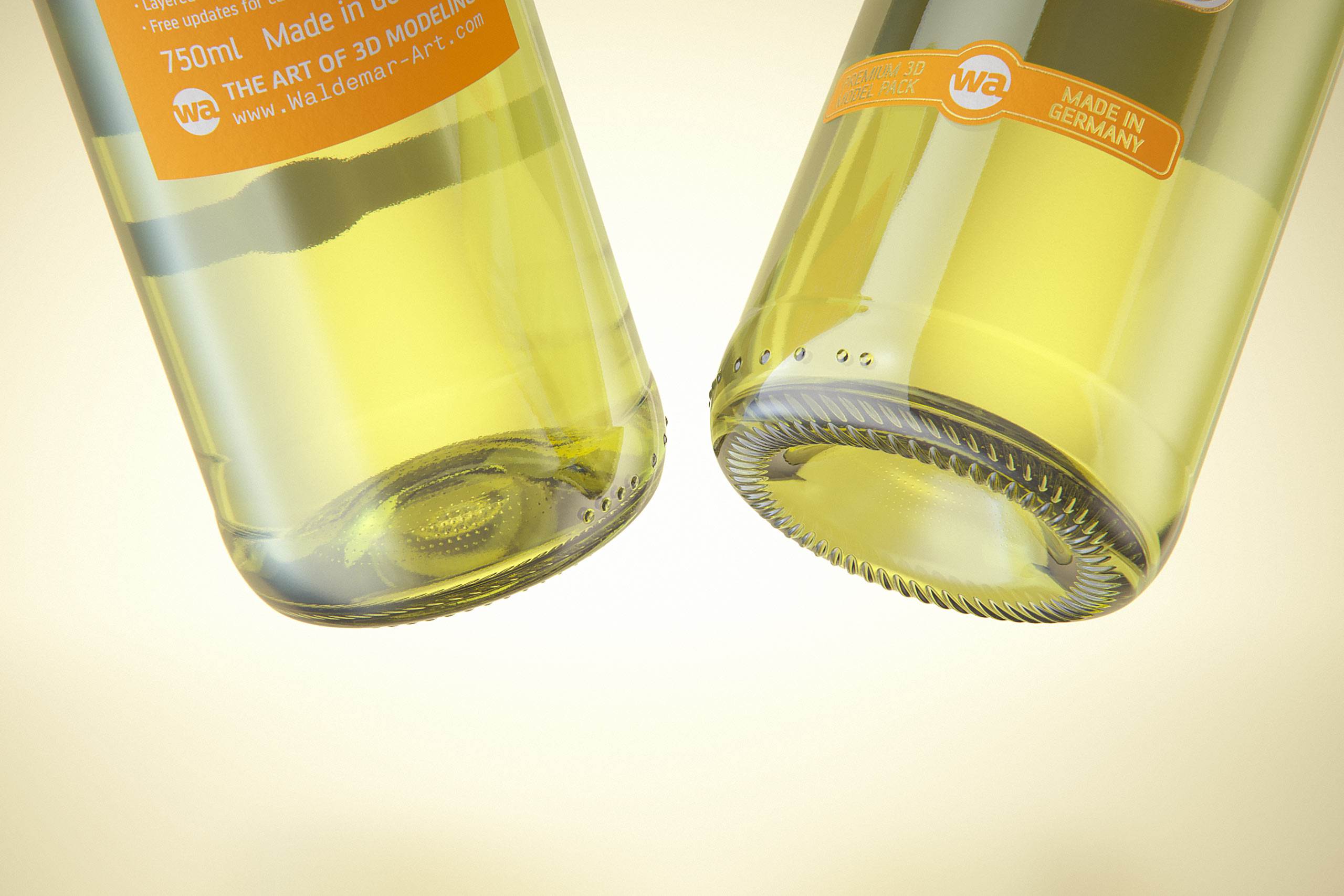 3D model of the Sauvignon Wine Standard Bottle 750ml with Screw Cap and glass of wine