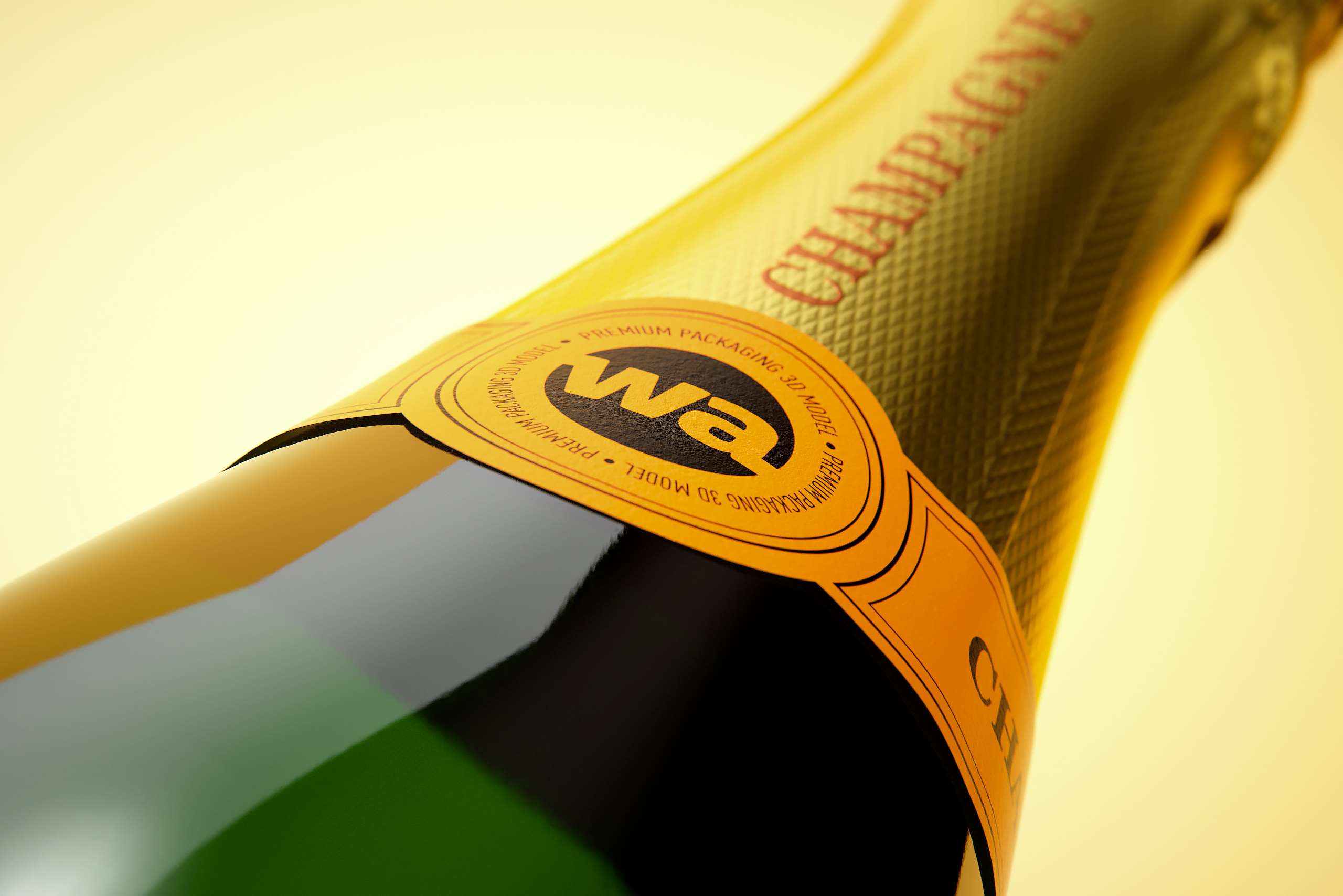 Champagne bottle 750ml 3d model for sparkling wine, with foil, labels, champagne cork and glass of sparkling wine