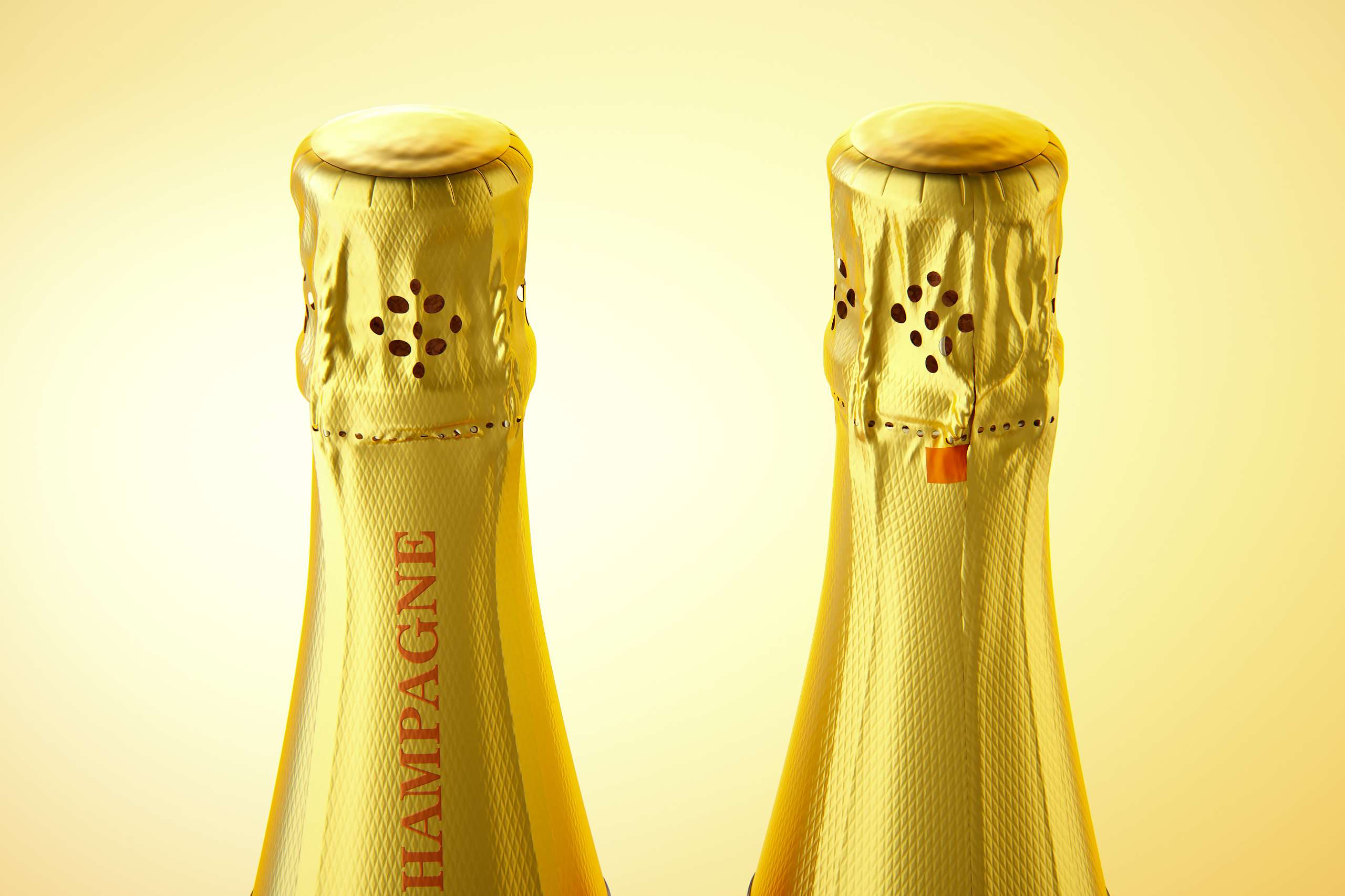 Champagne bottle 750ml 3d model for sparkling wine, with foil, labels, champagne cork and glass of sparkling wine
