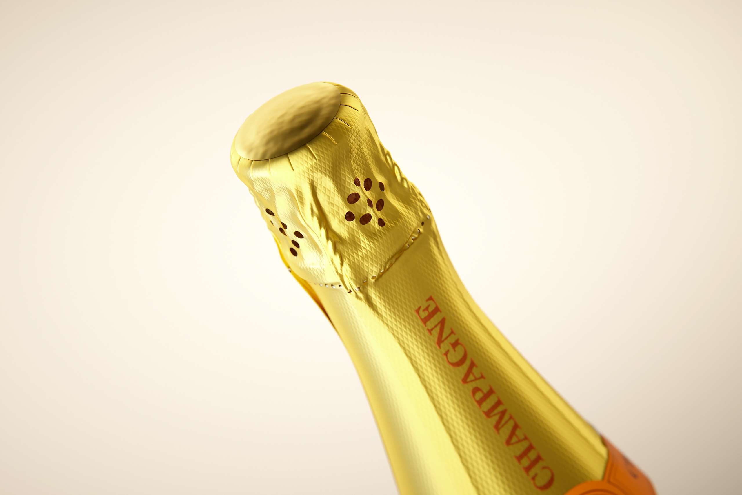 Champagne bottle 750ml 3d model for sparkling wine, with foil, labels, champagne cork and glass of sparkling wine