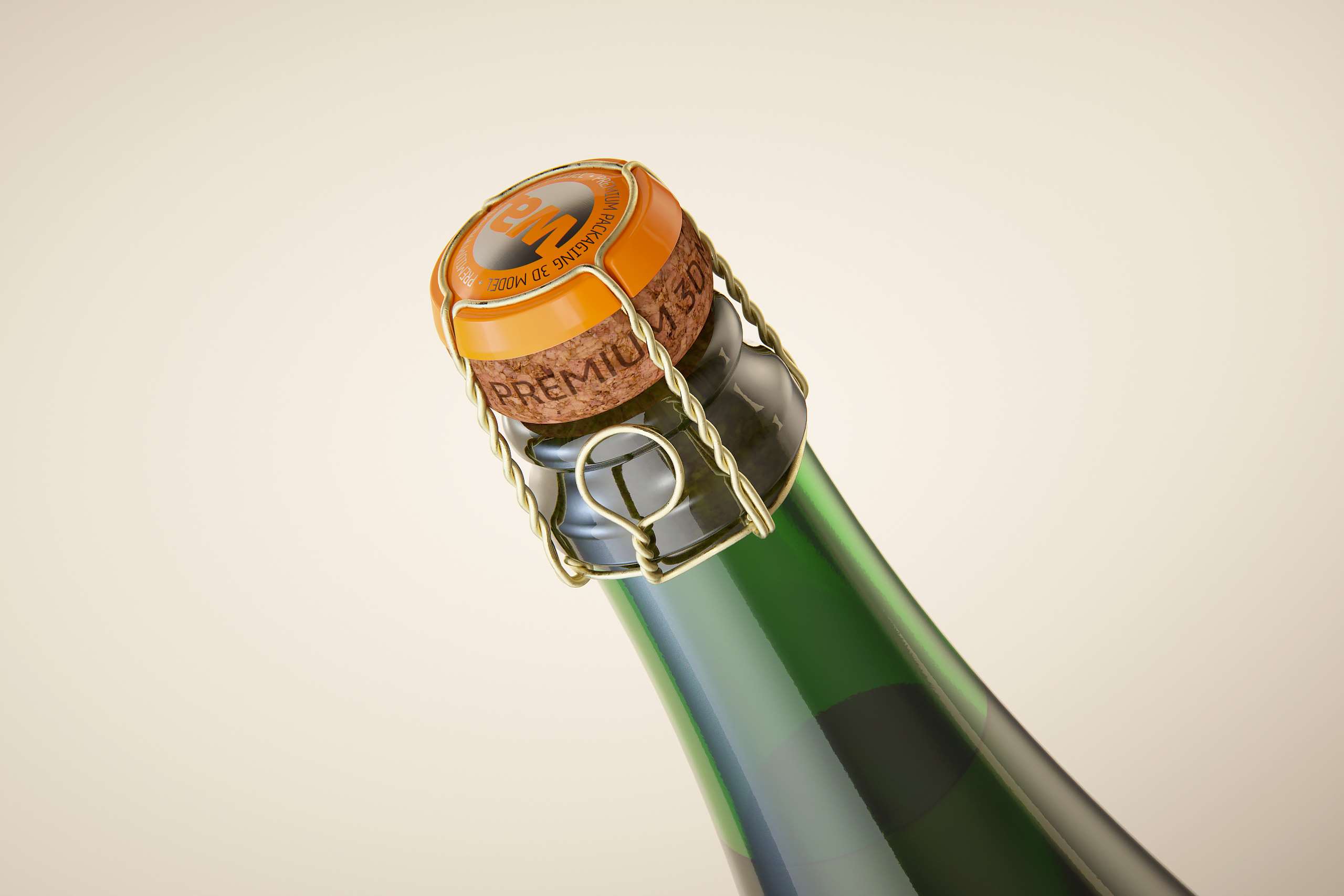 Champagne bottle 750ml 3d model for sparkling wine, with foil, labels, champagne cork and glass of sparkling wine