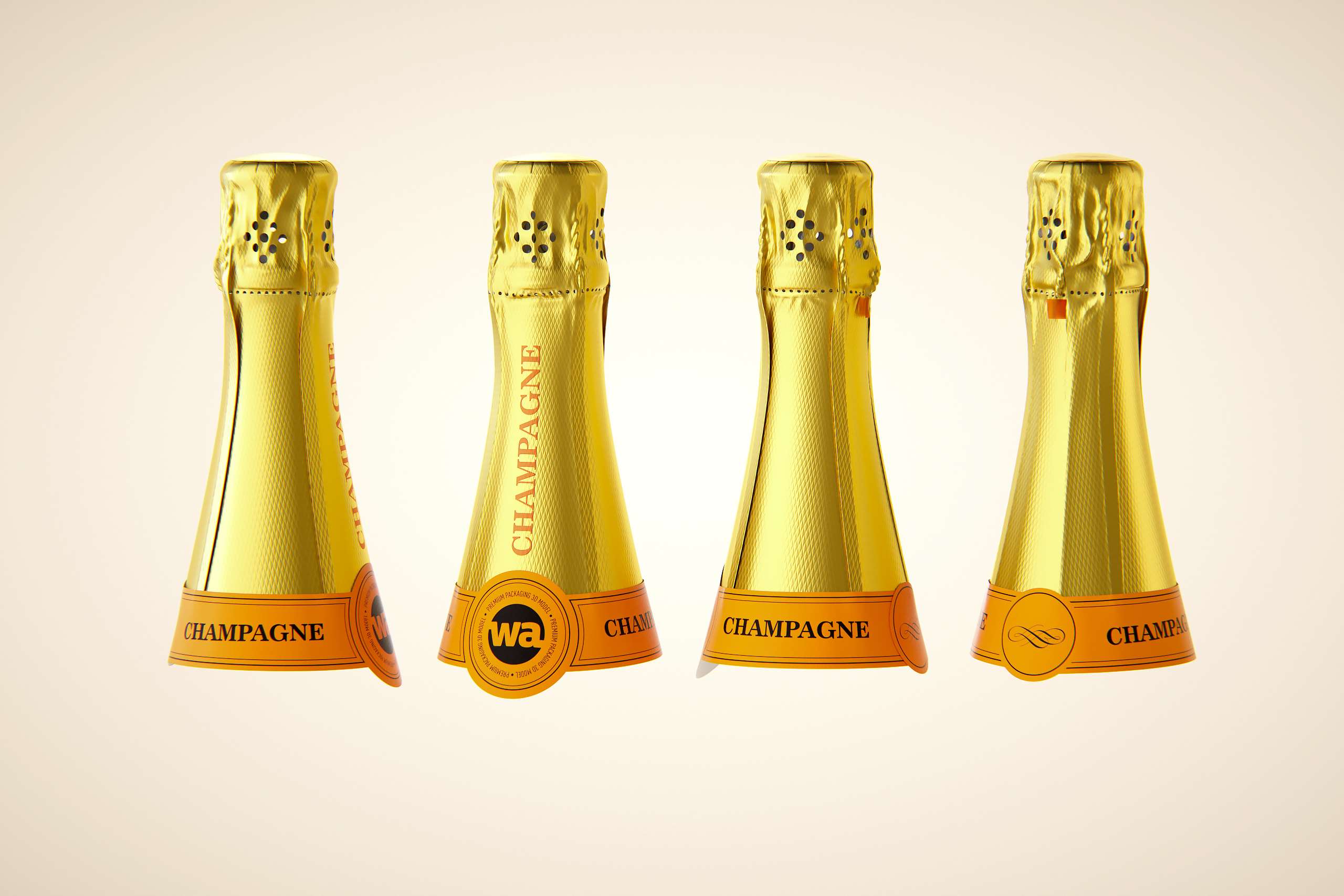 Champagne bottle 750ml 3d model for sparkling wine, with foil, labels, champagne cork and glass of sparkling wine