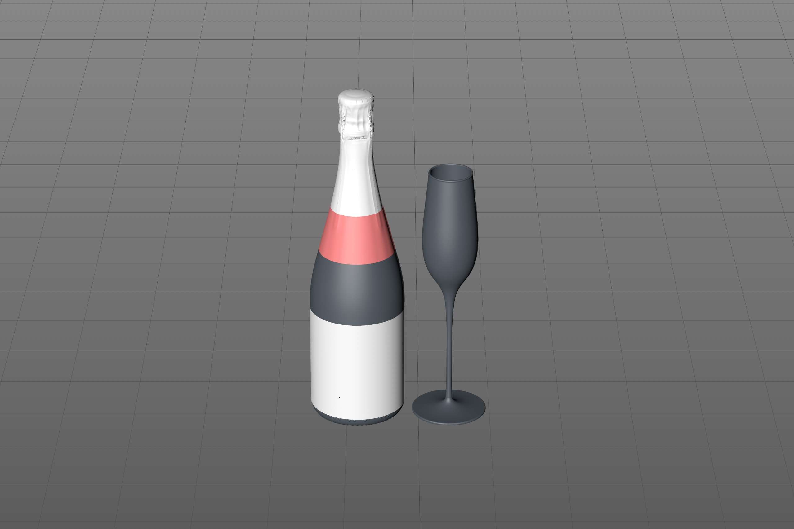 Champagne bottle 750ml 3d model for sparkling wine, with foil, labels, champagne cork and glass of sparkling wine