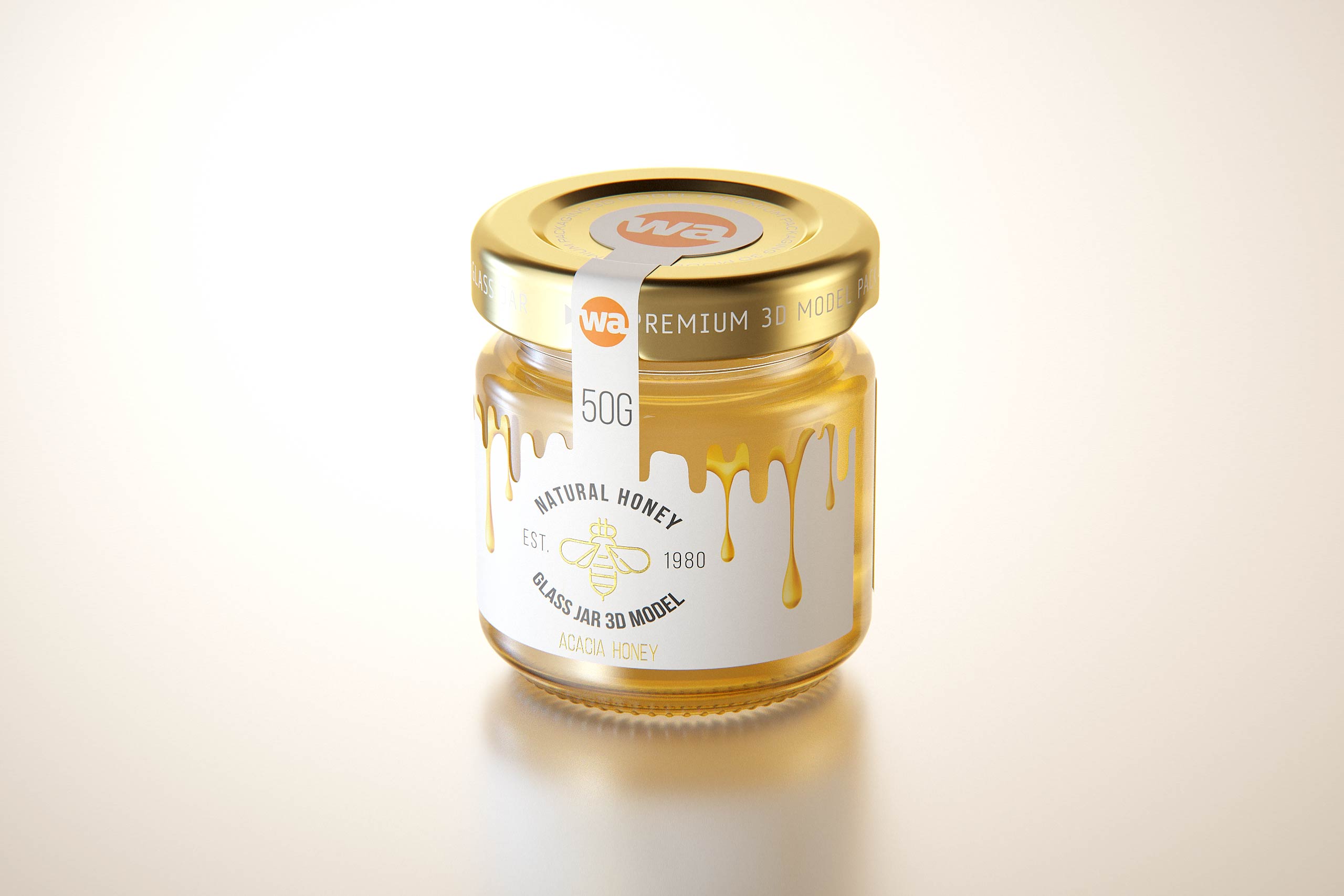 Set of x3 Acacia Honey Glass Jar 50g packaging 3d model