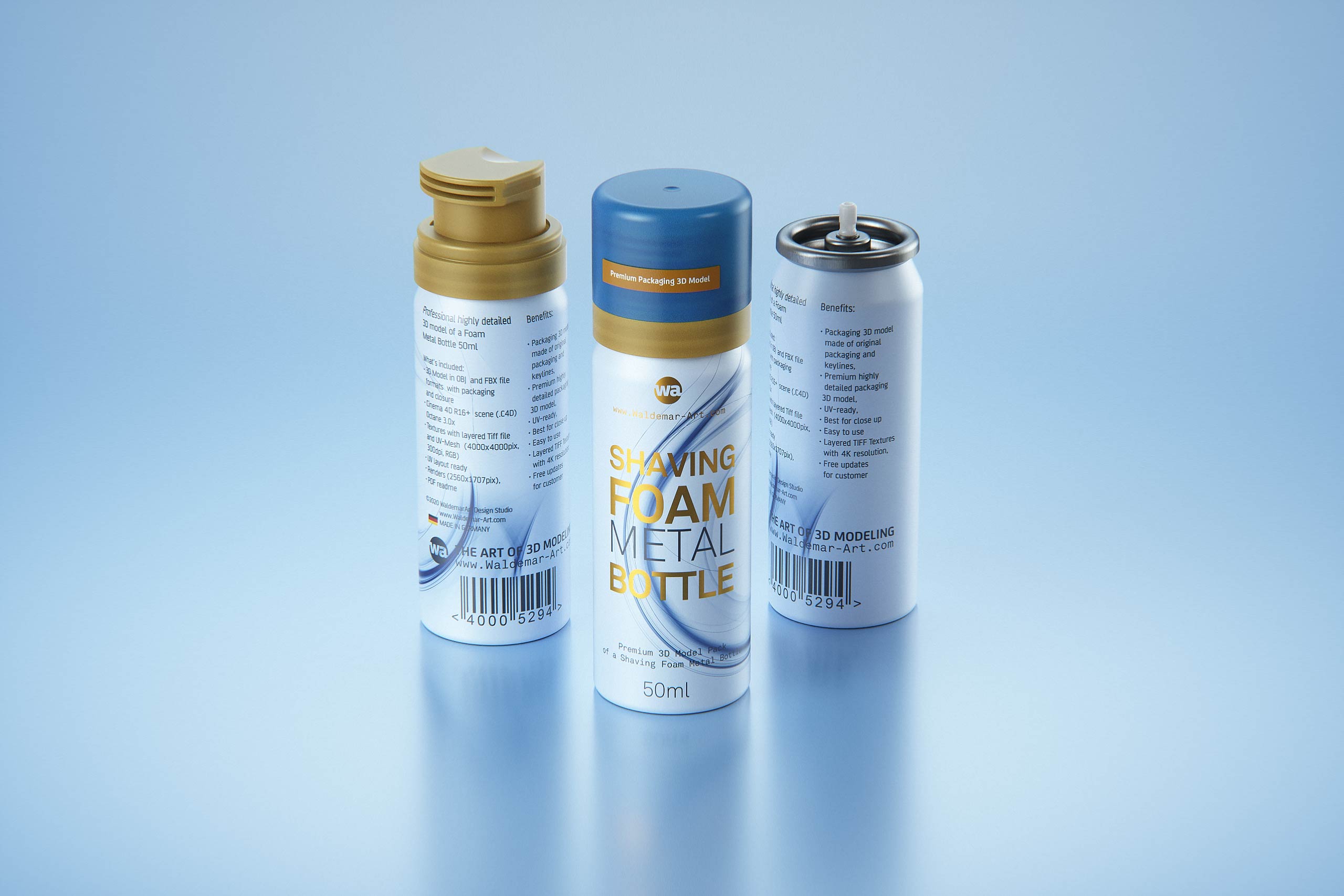 Shaving Foam Metal Bottle 50ml Packaging 3D model