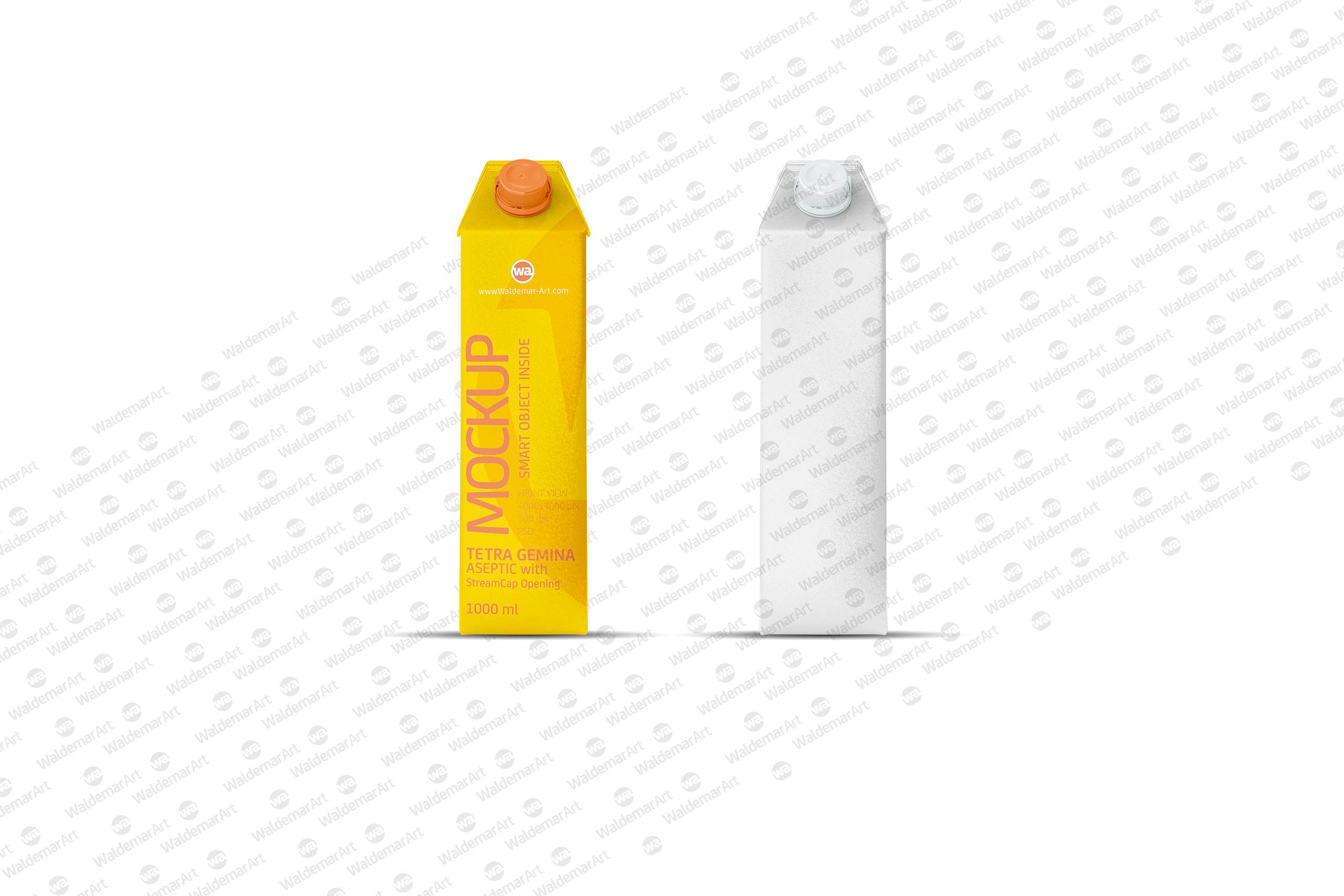 Tetra Pack Gemina Aseptic 1000ml Square Package MockUp with StreamCap Front View