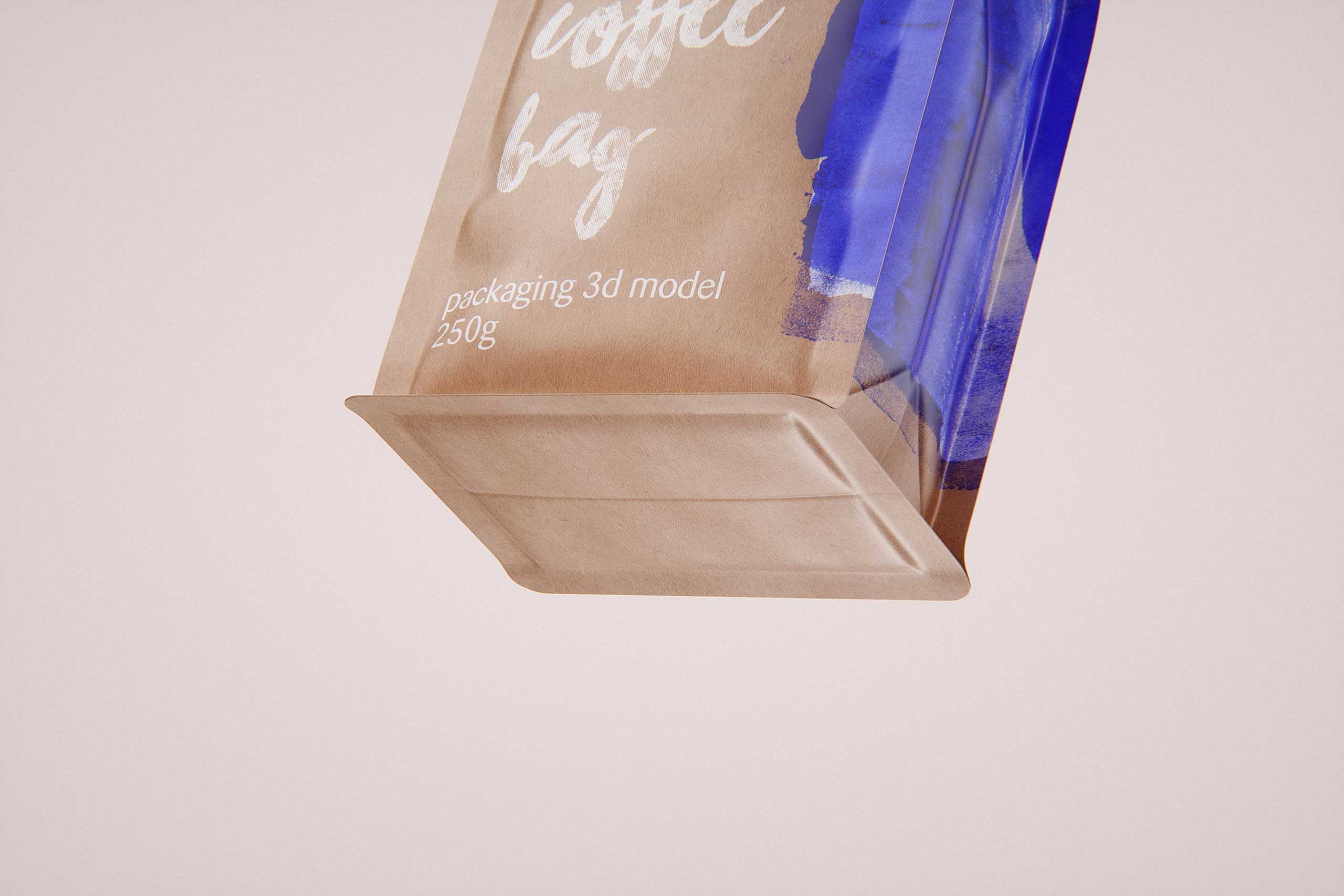 Slim Coffee Paper bag 250g with stitches and a label premium packaging 3d model