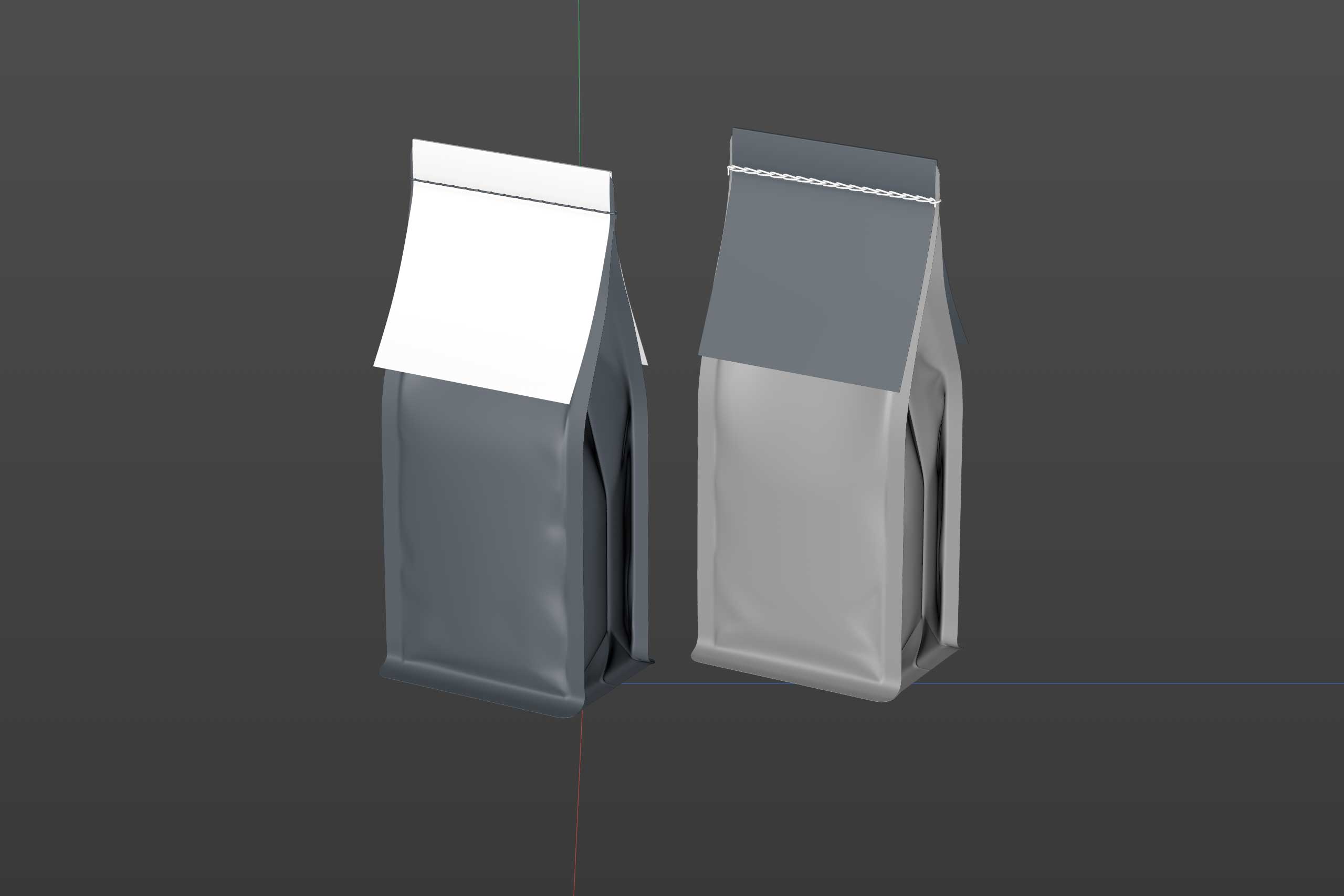 Slim Coffee Paper bag 250g with stitches and a label premium packaging 3d model