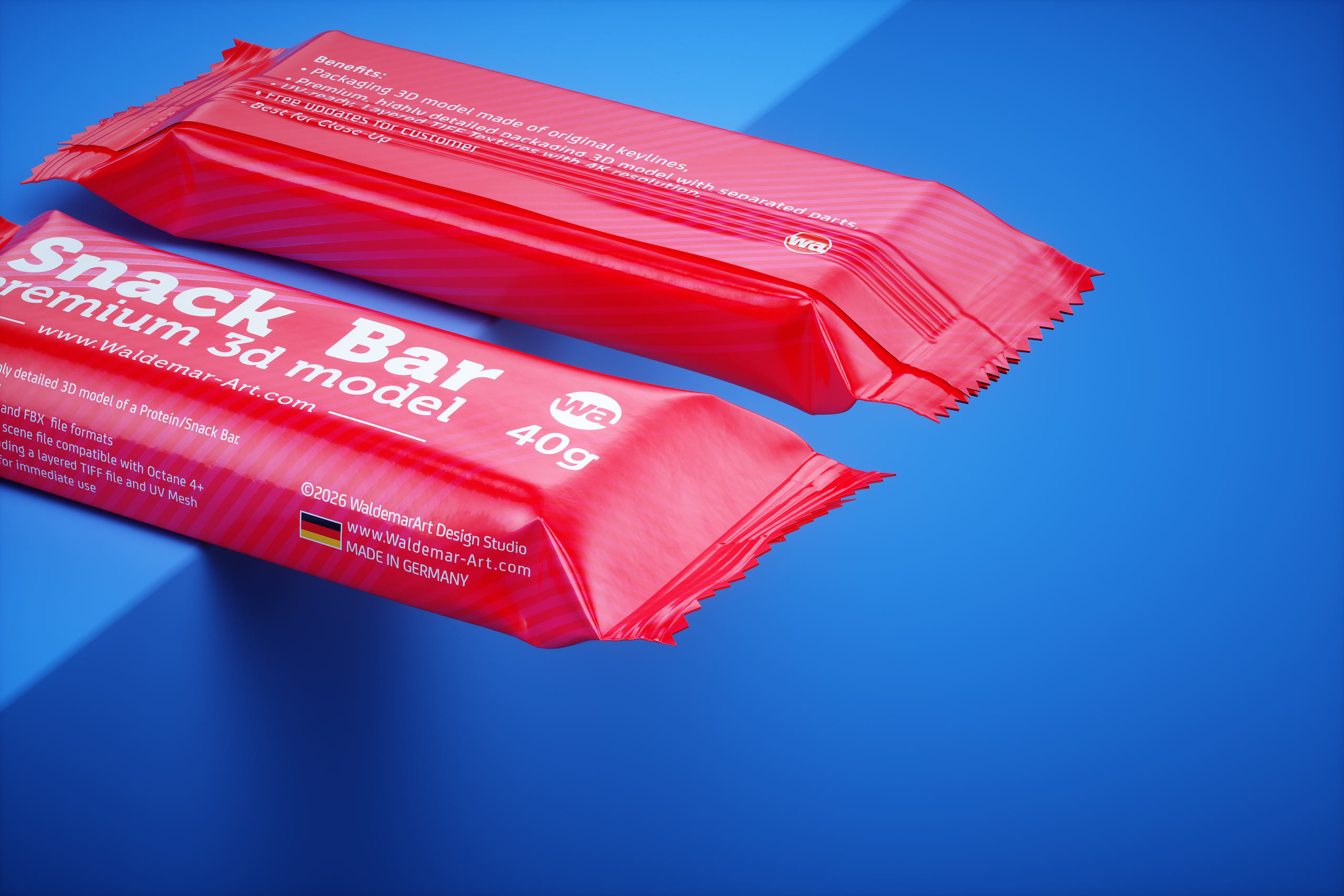 Protein / Snack bar (40g) with partially opened packaging premium 3D model