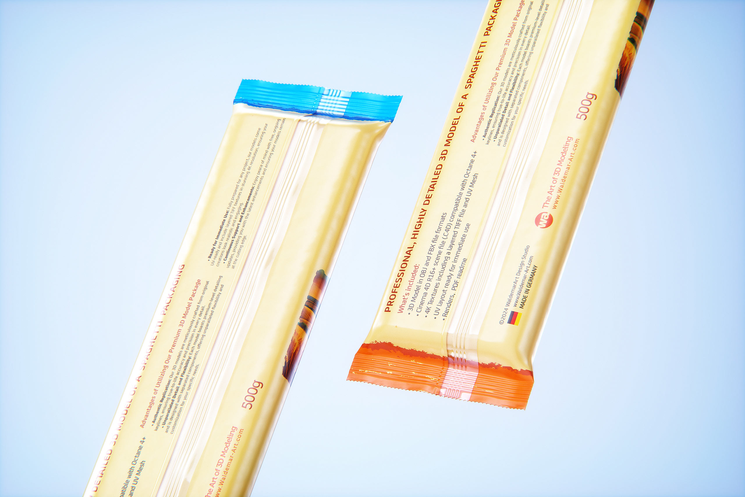 Spaghetti plastic pack 500g premium packaging 3d model