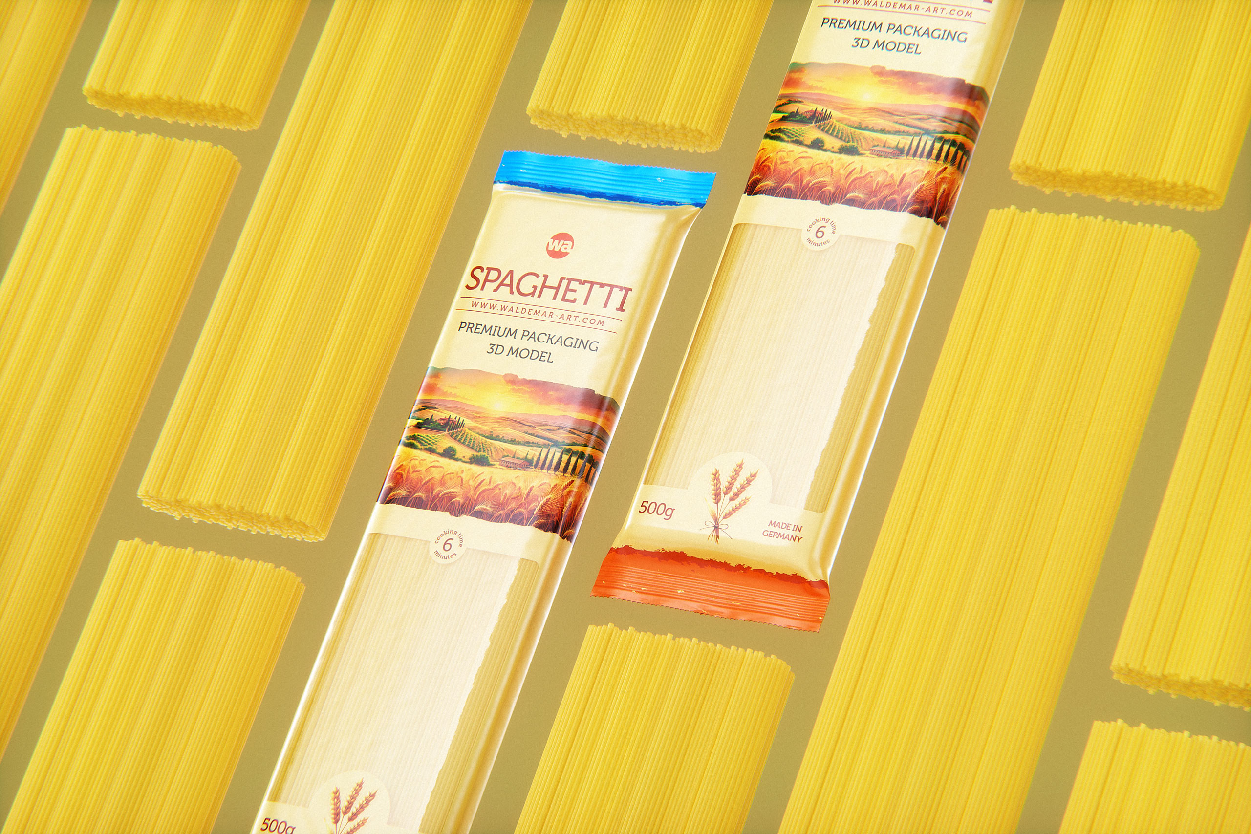 Spaghetti plastic pack 500g premium packaging 3d model