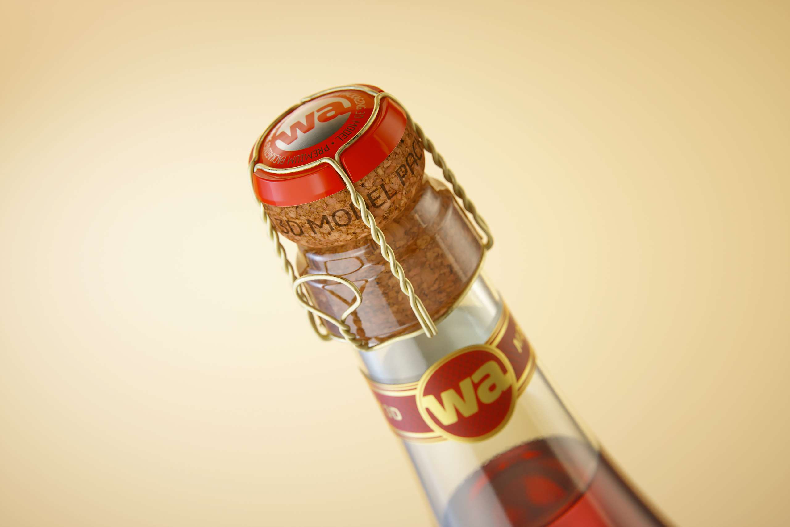 Spumante/Lambrusco/Secco bottle 750ml 3D model with Champagne cork and glass of sparkling wine