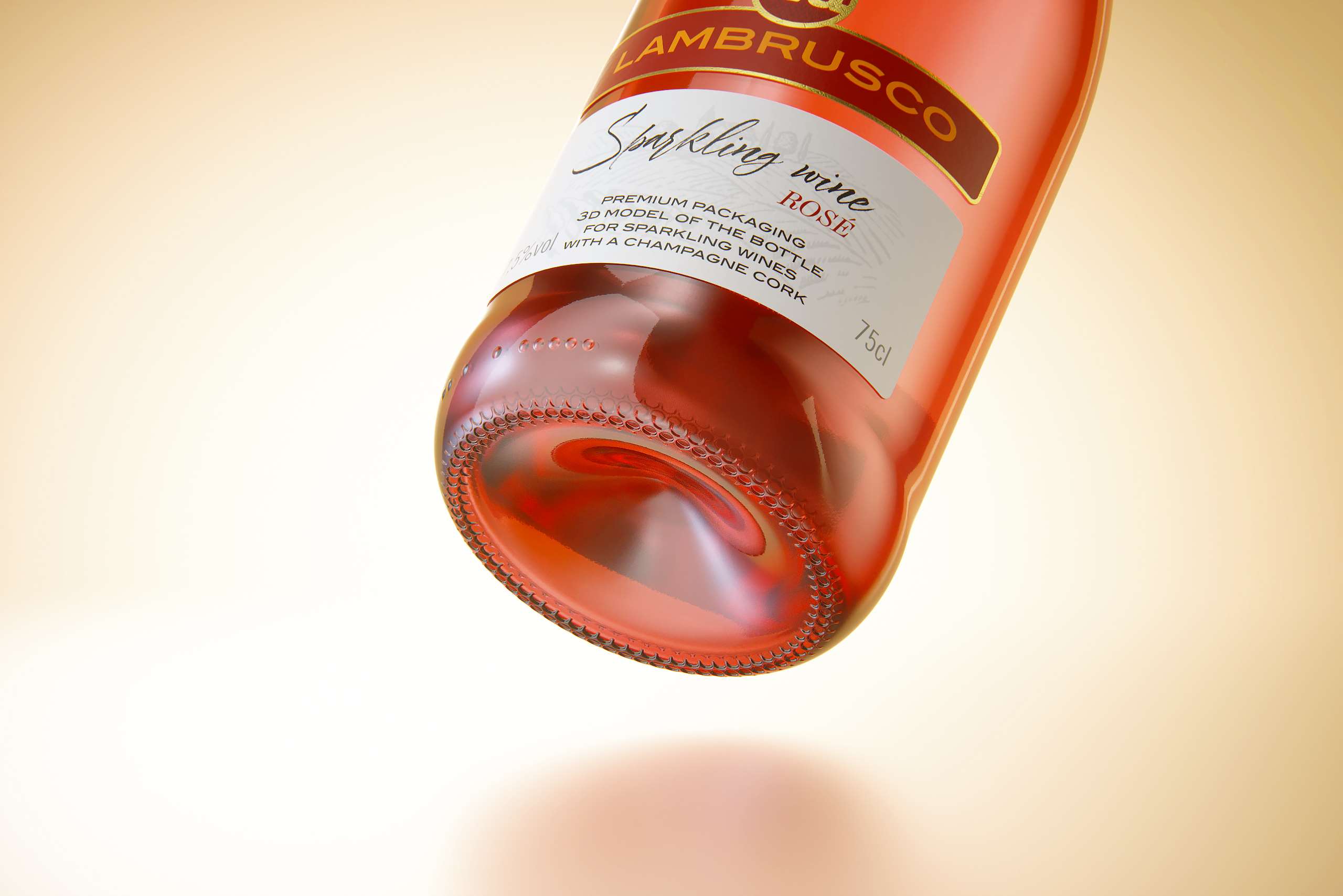 Spumante/Lambrusco/Secco bottle 750ml 3D model with Champagne cork and glass of sparkling wine