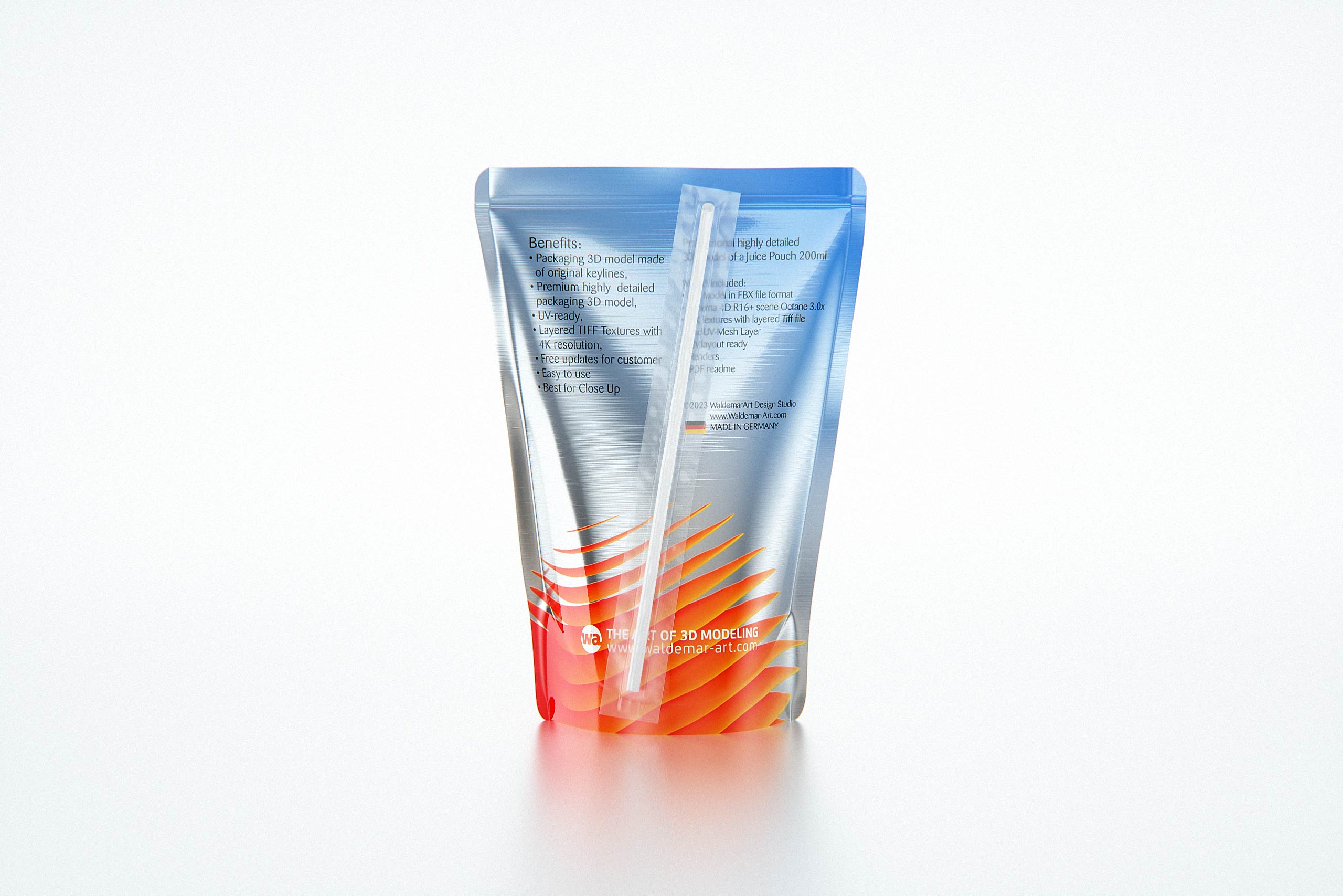 Standing-Up Juice Pouch 200ml premium 3D model pack