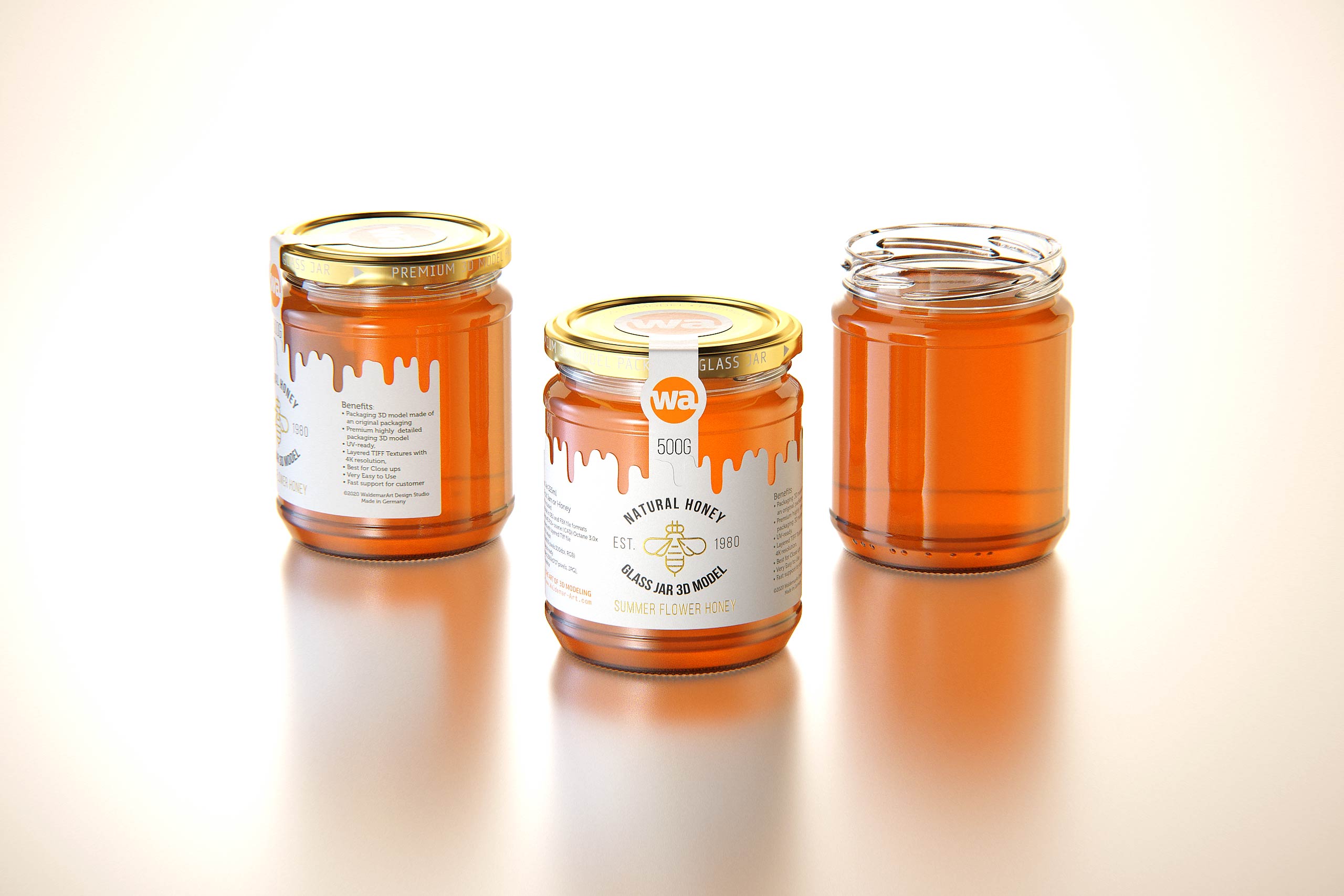 Summer Flower Honey Glass Jar 500g packaging 3d model