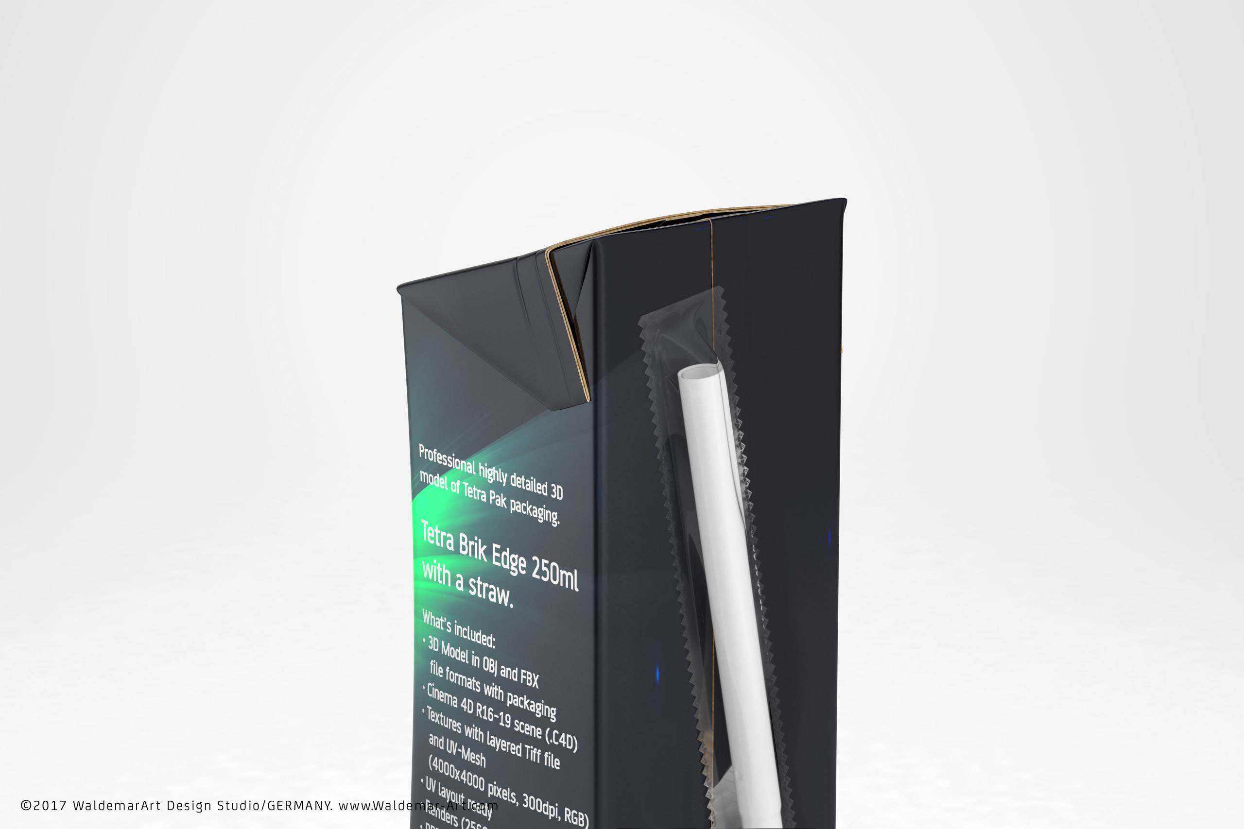 Tetra Pack Brick Edge 250ml with a straw carton packaging 3d model pak