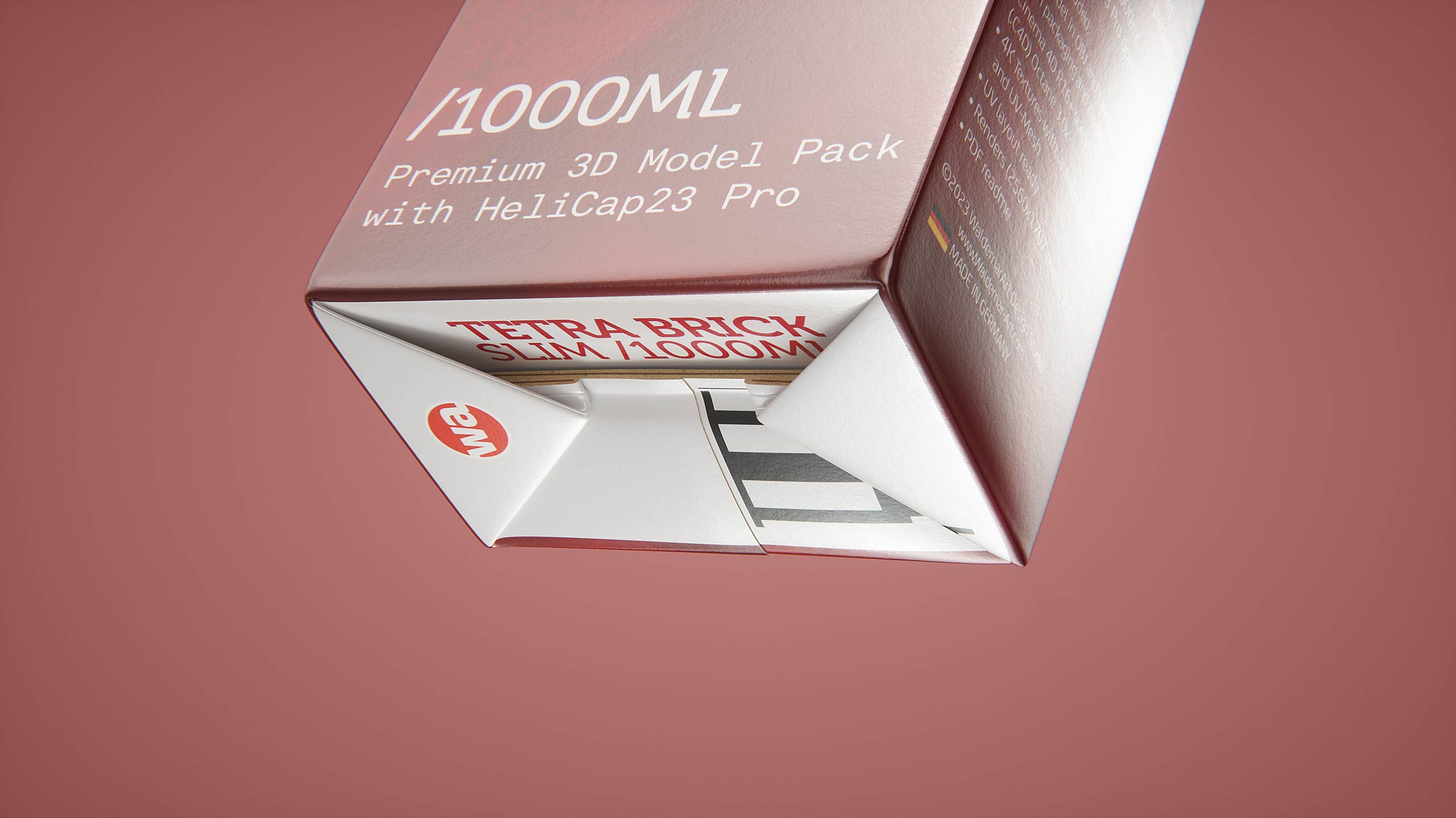 Tetra Brick Slim 1000ml with HeliCap23 Pro premium carton milk packaging 3D model