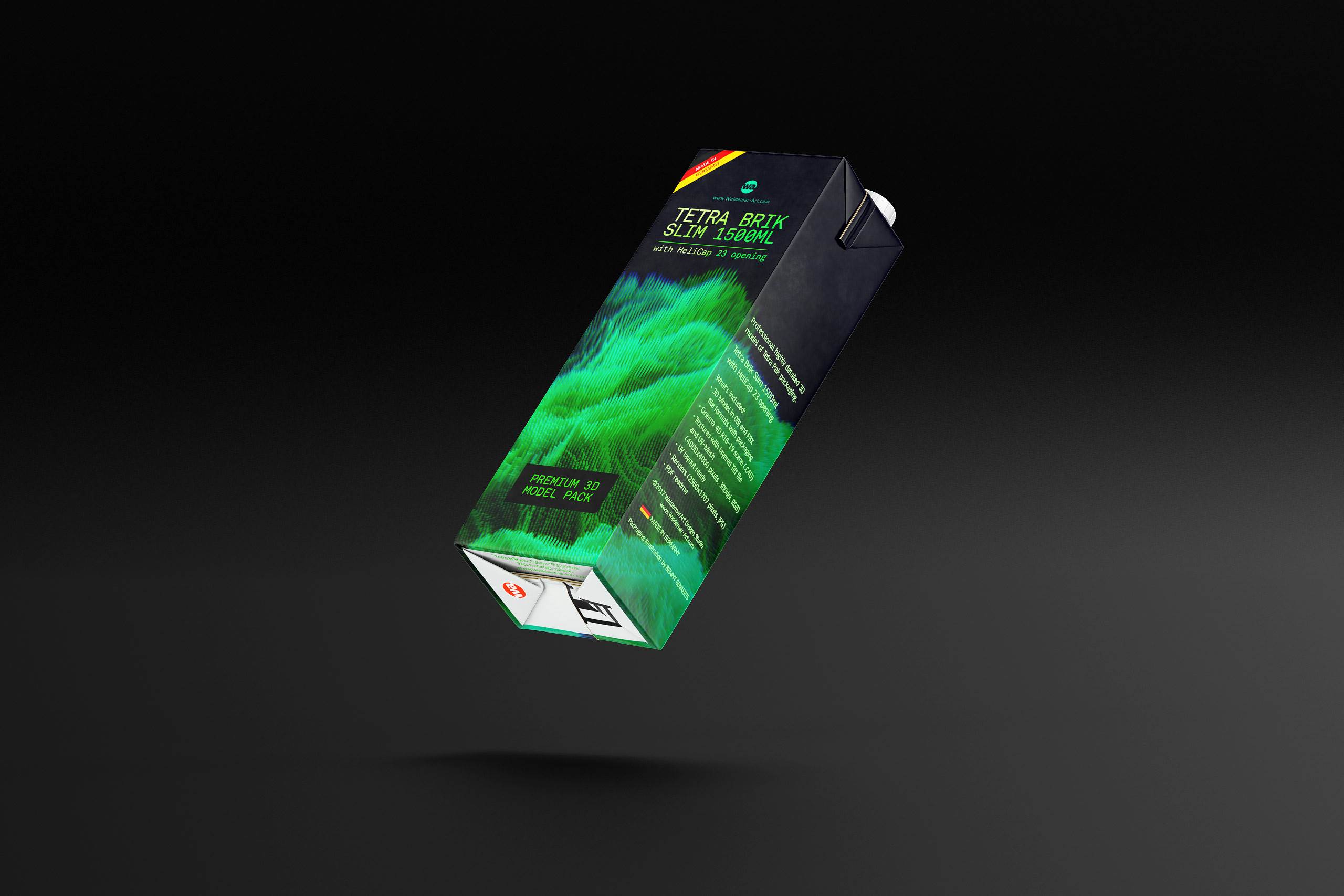Tetra Pack Brick Slim 1500ml with HeliCap 23 Premium package 3D model pak
