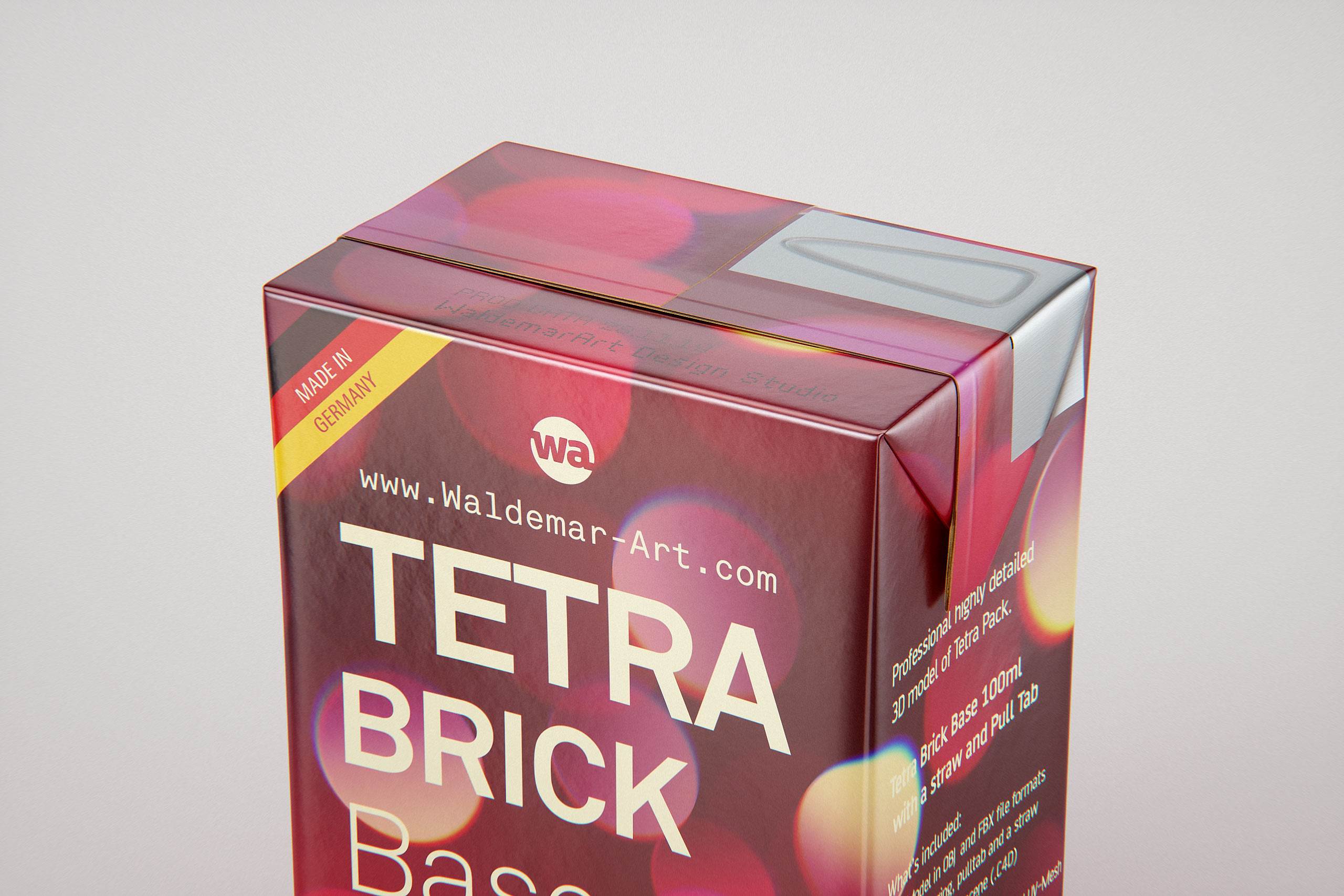 Tetra Pak Brick Base 100ml with Pull Tab and a packaged straw packaging 3d model pak