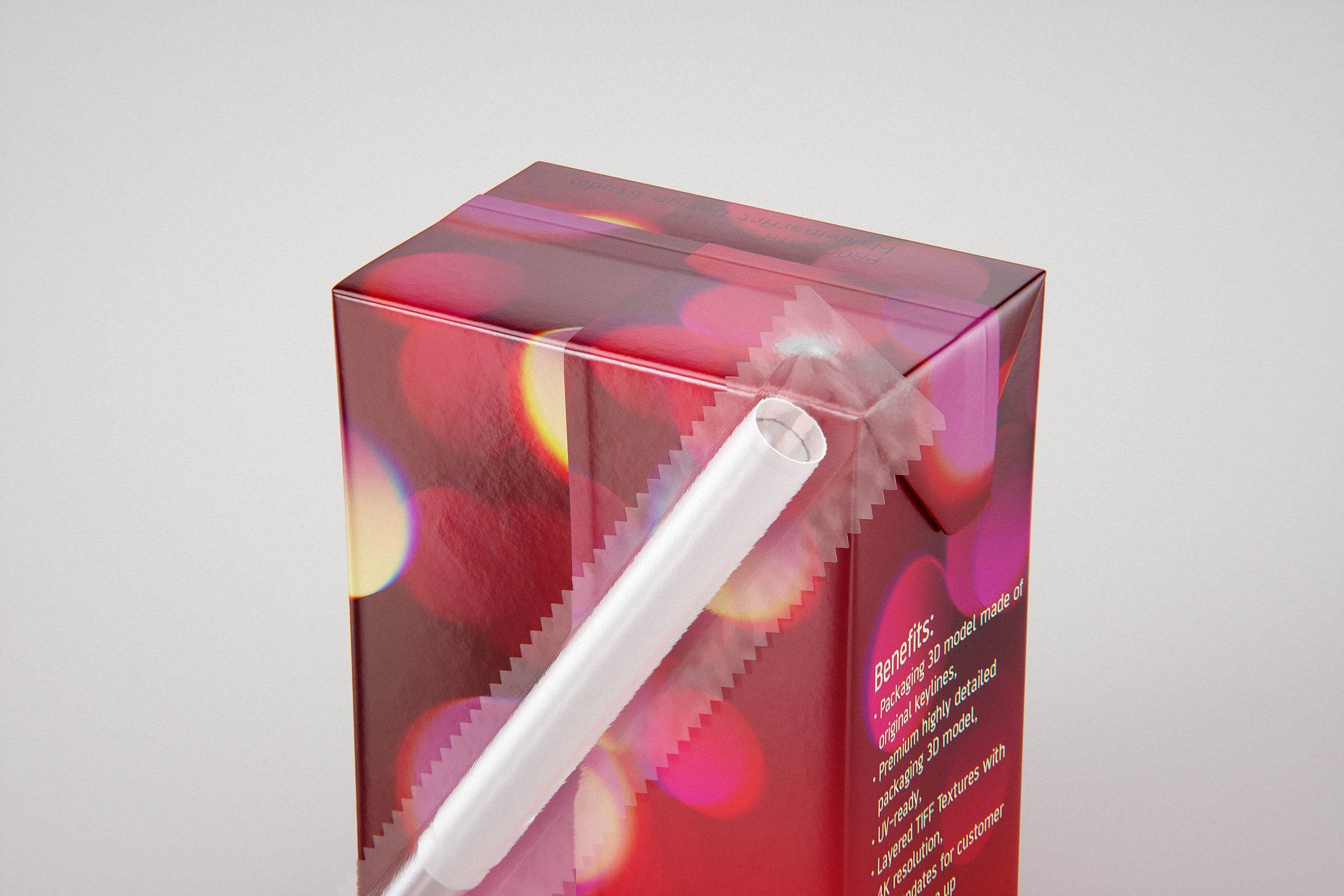 Tetra Pak Brick Base 100ml with Pull Tab and a packaged straw packaging 3d model pak