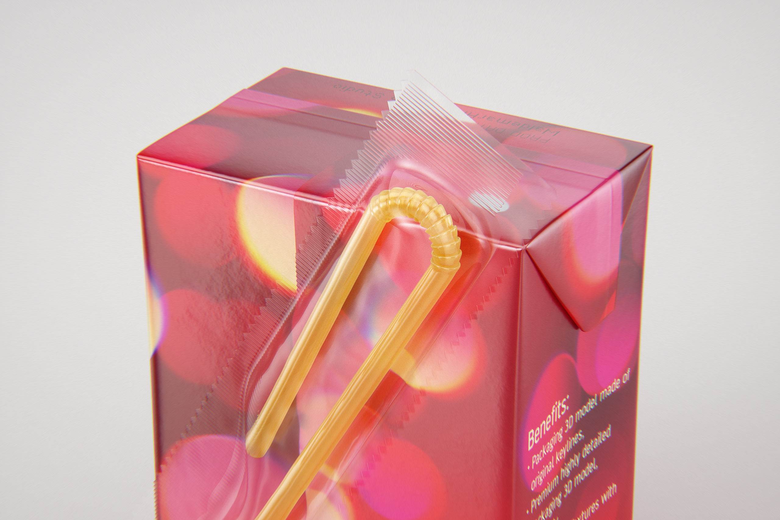 Tetra Pack Brick Base 200ml with Pull Tab and a packaged straw packaging 3d model pak