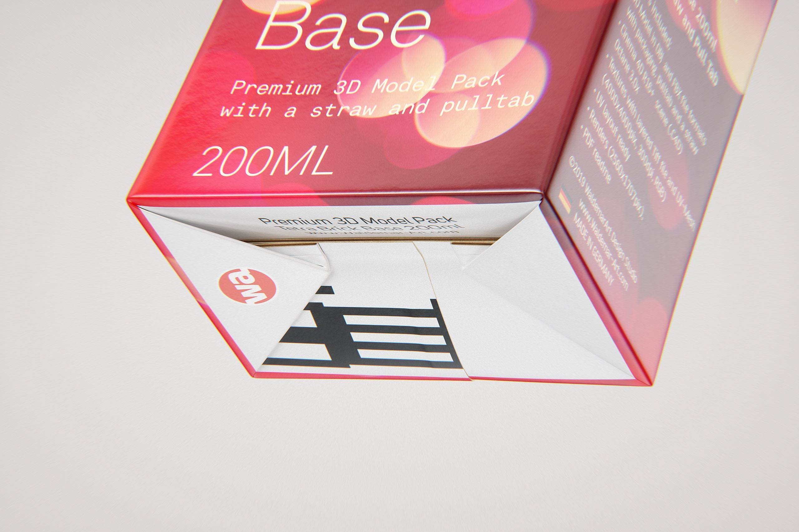 Tetra Pack Brick Base 200ml with Pull Tab and a packaged straw packaging 3d model pak