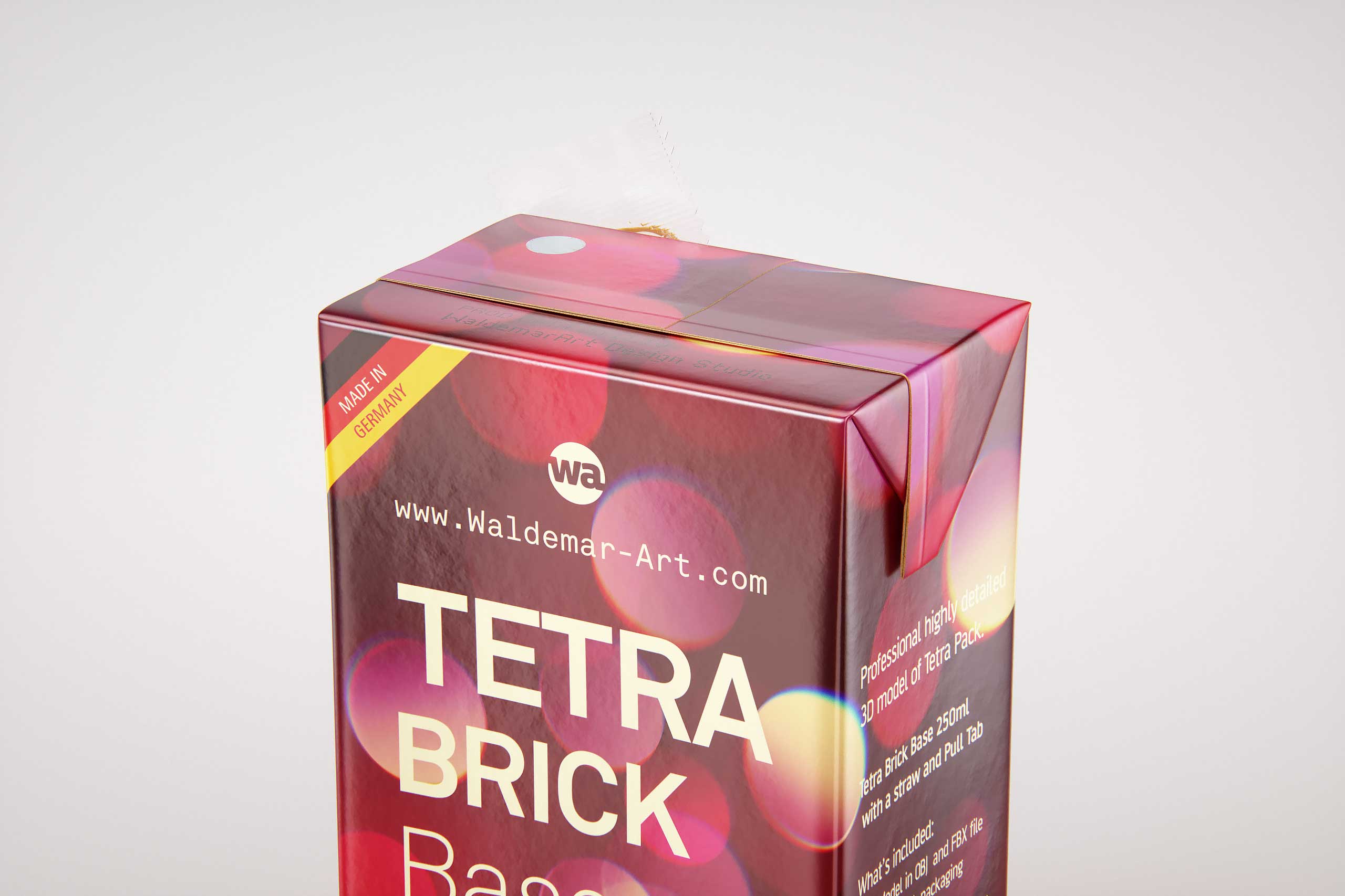 Tetra Brick Base 250ml with a Straw and Pull Tab packaging 3d model pak