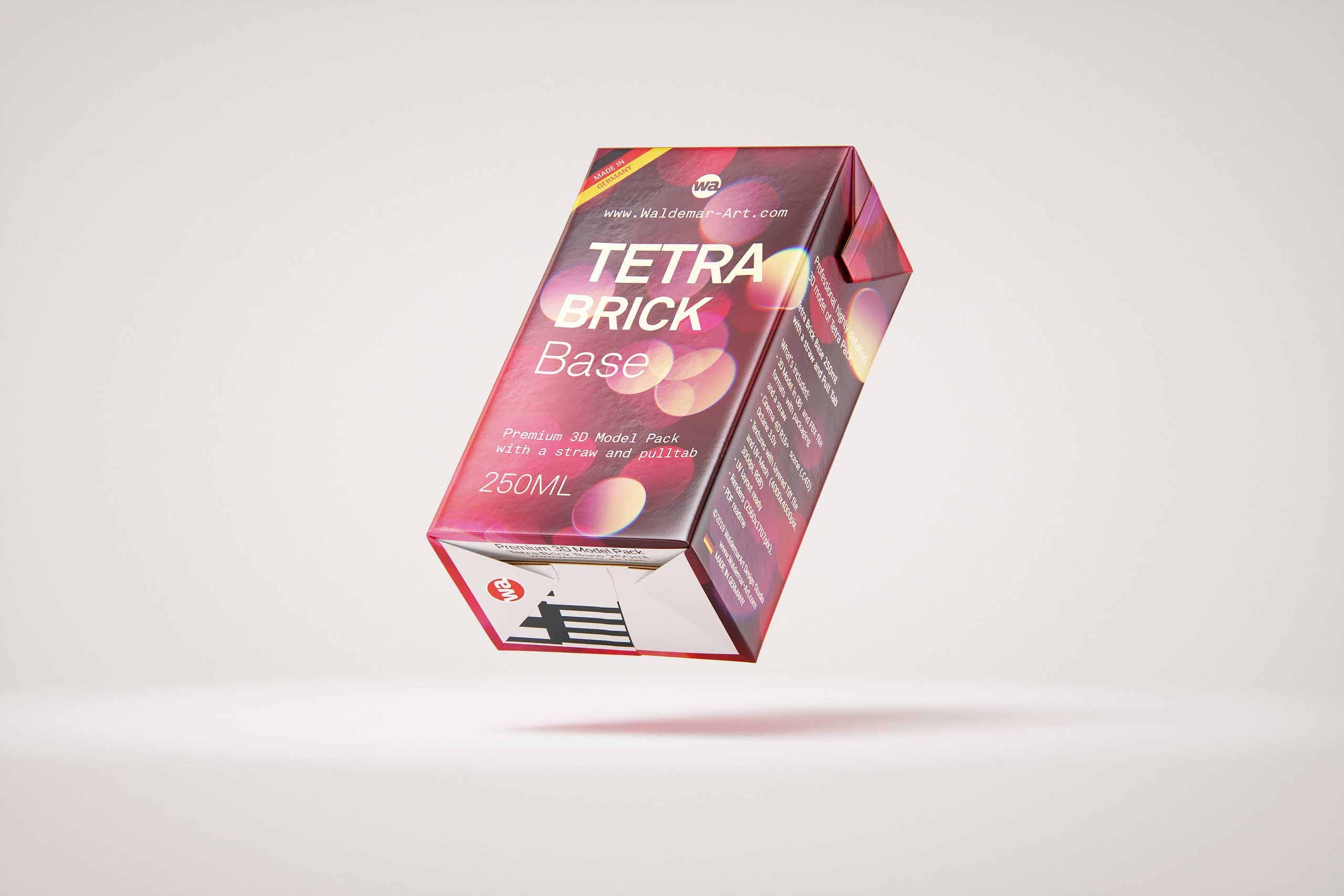 Tetra Brick Base 250ml with a Straw and Pull Tab packaging 3d model pak