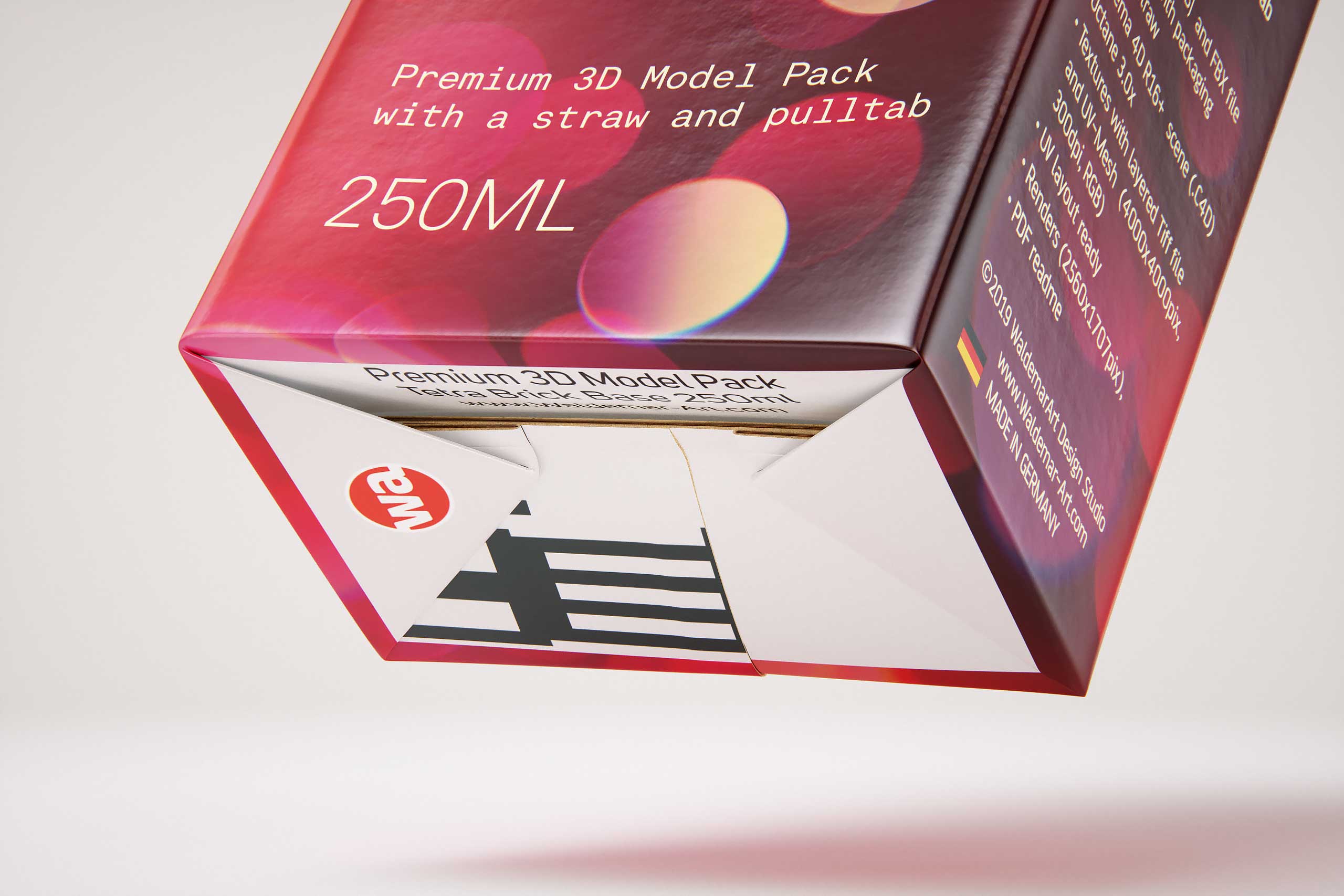 Tetra Brick Base 250ml with a Straw and Pull Tab packaging 3d model pak