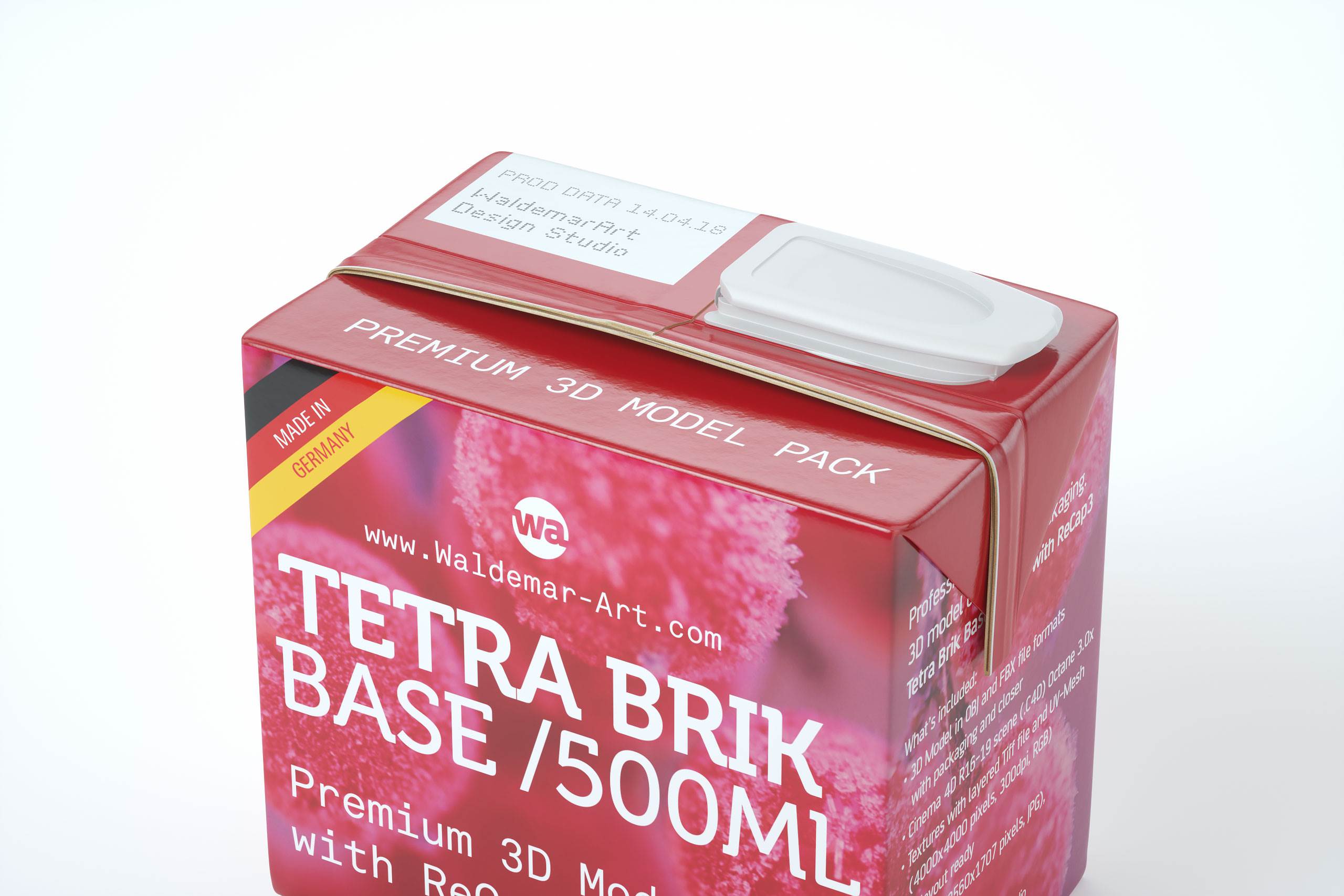 Professional Packaging 3D model pak of Tetra Pack Brick Base 500ml with ReCap3