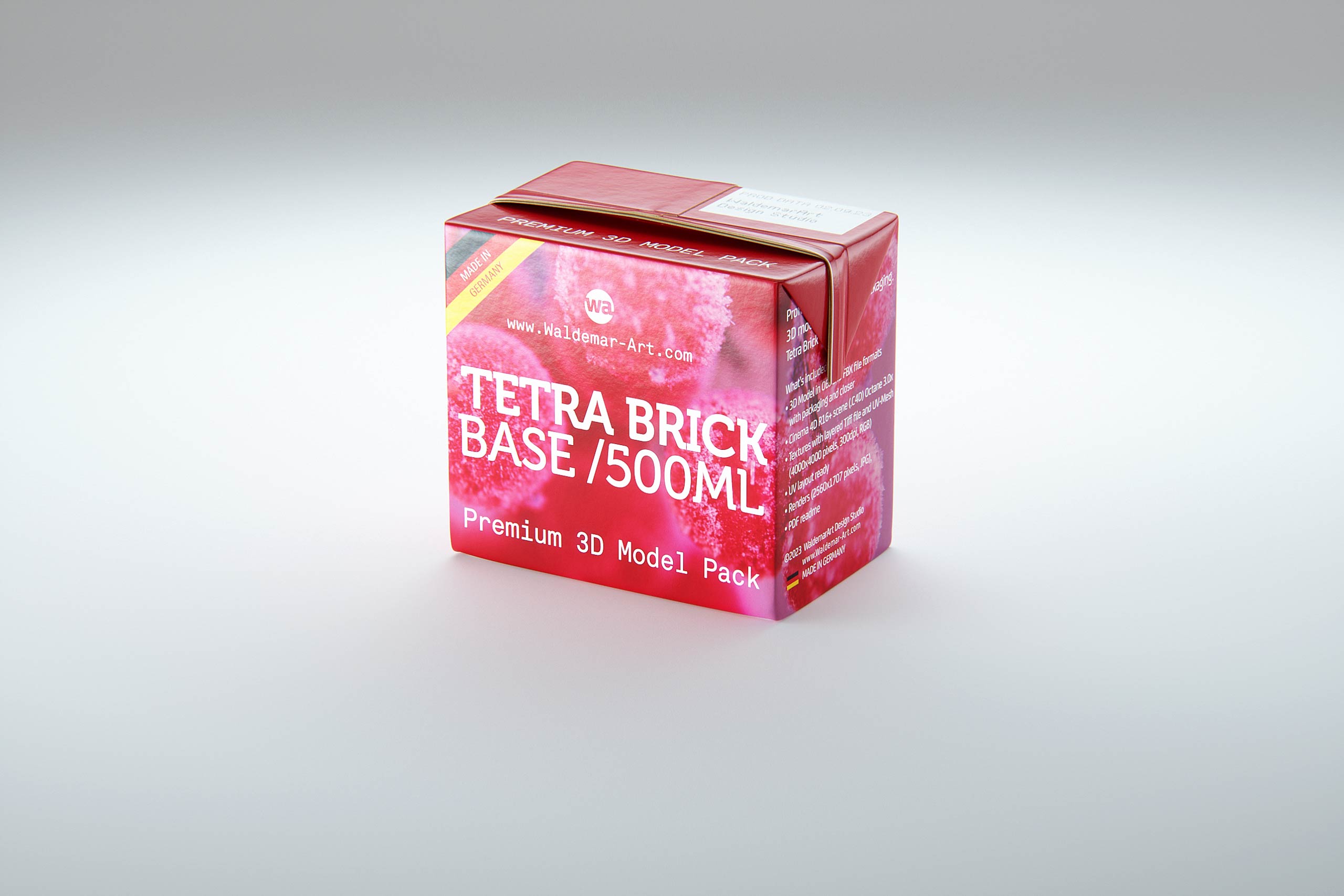 Tetra Pack Brick Base 500ml with and without a packed straw premium carton packaging 3d model