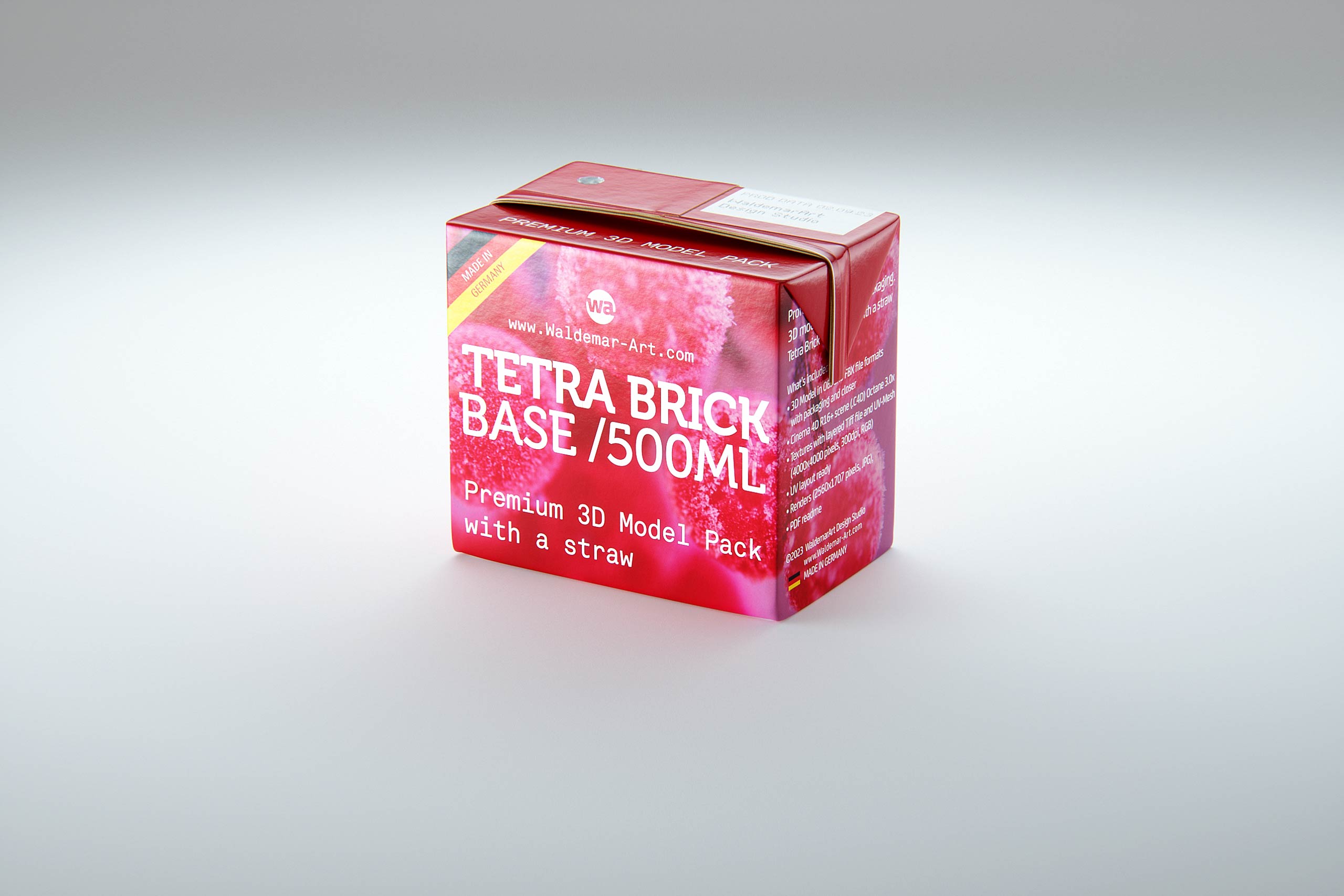 Tetra Pack Brick Base 500ml with and without a packed straw premium carton packaging 3d model