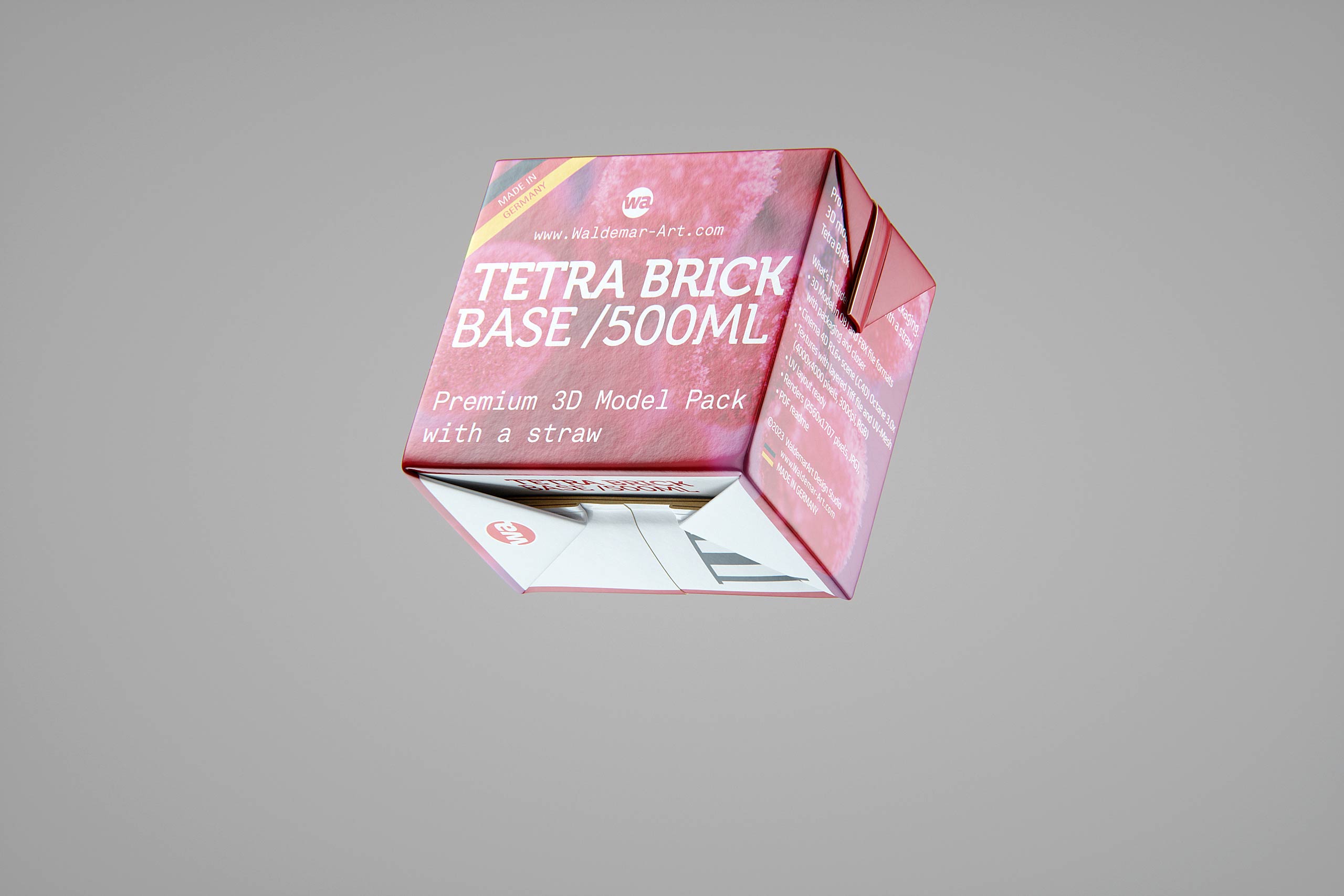 Tetra Pack Brick Base 500ml with and without a packed straw premium carton packaging 3d model