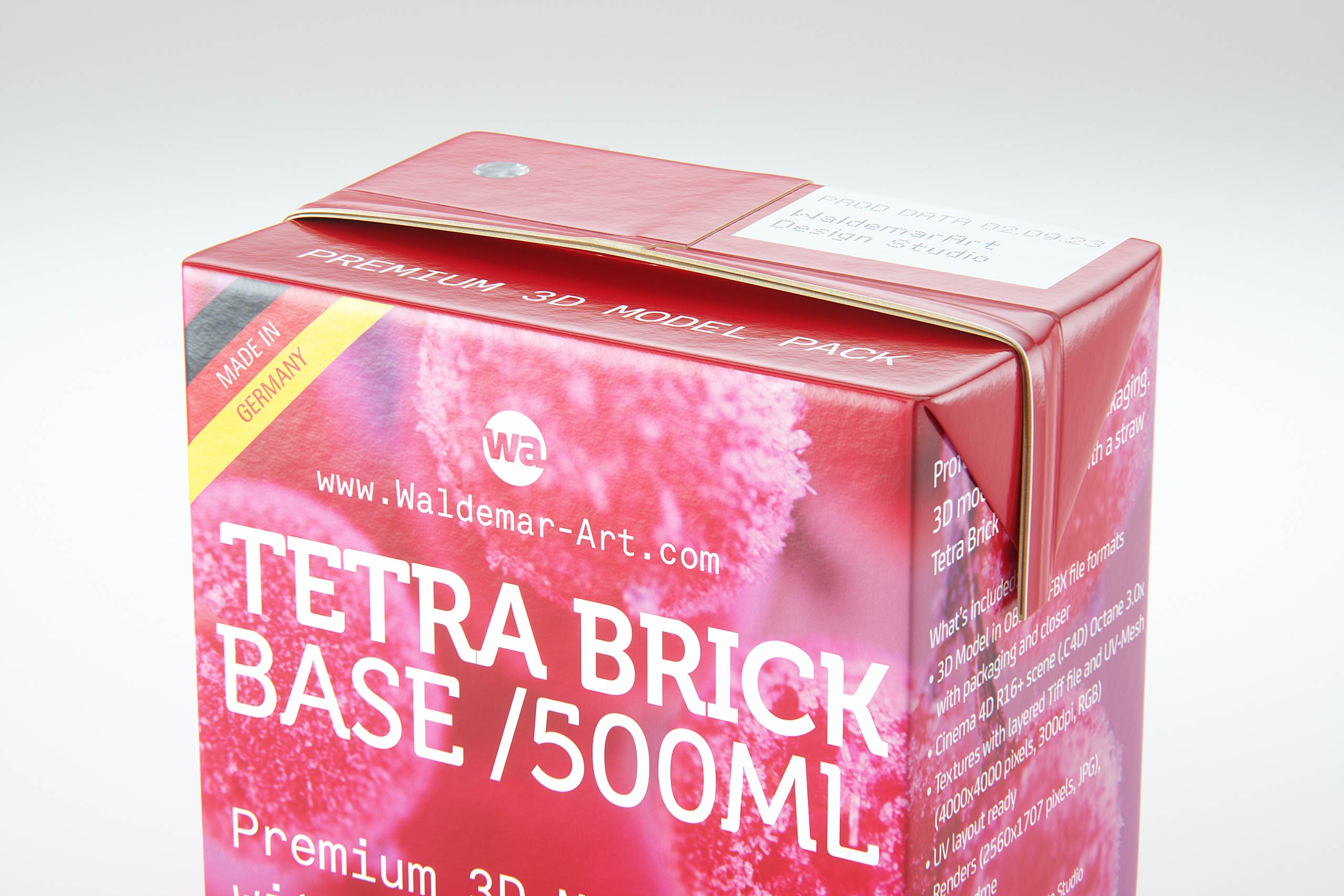 Tetra Pack Brick Base 500ml with and without a packed straw premium carton packaging 3d model