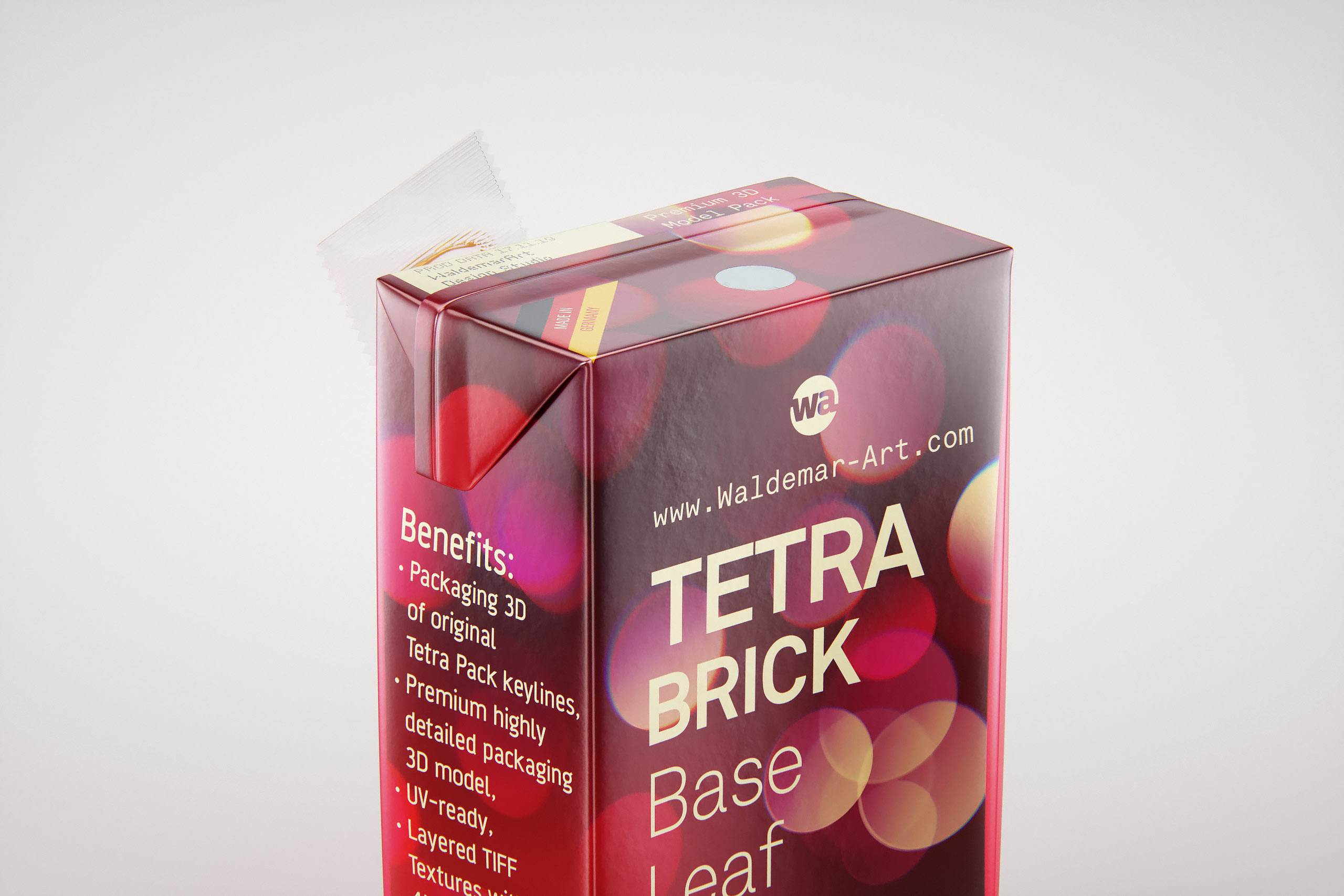 Tetra Brick Base Leaf 250ml with a Straw packaging 3d model pak