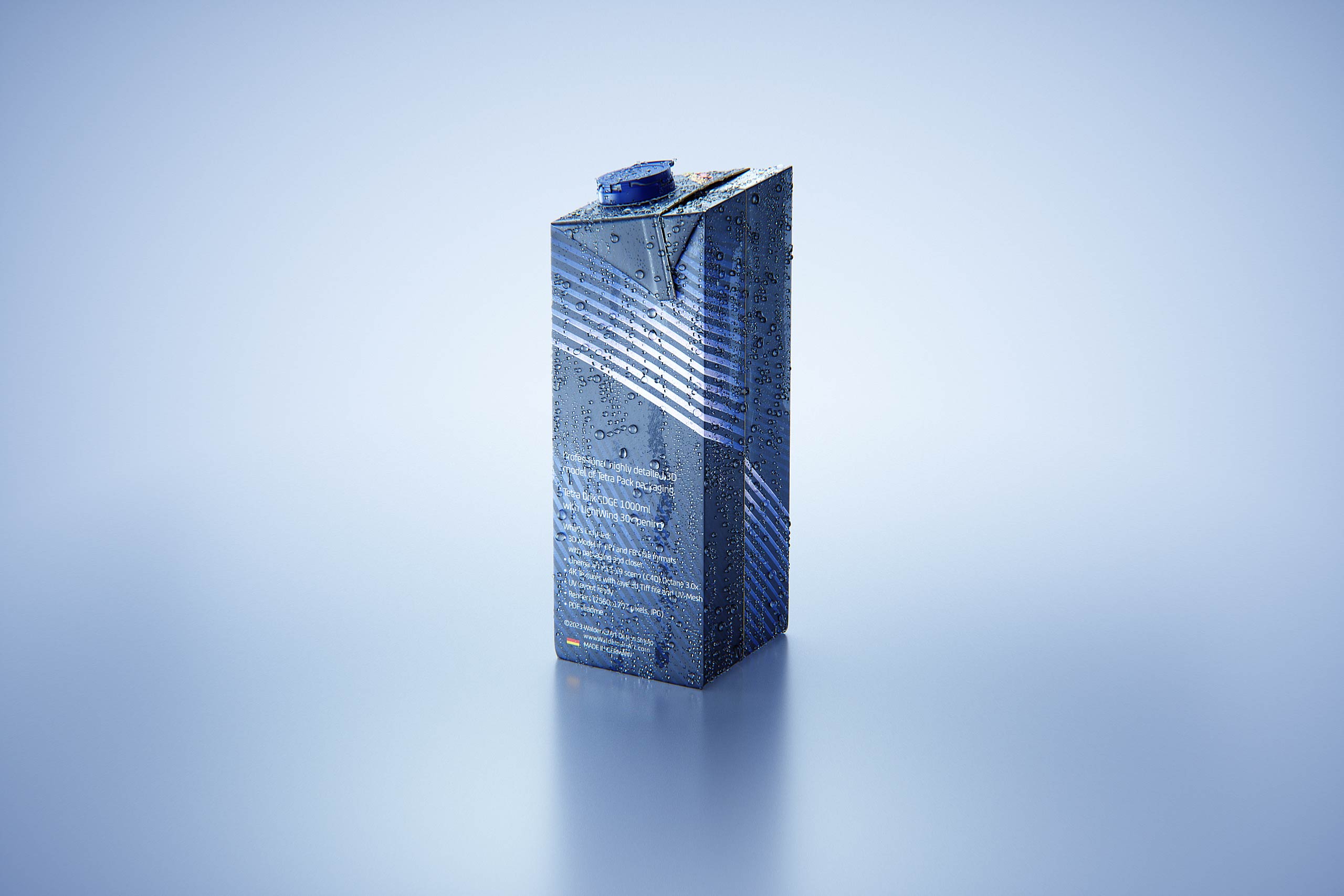 Tetra Brik Edge 1000ml with tethered cap LightWing30 and water condensation premium 3d model
