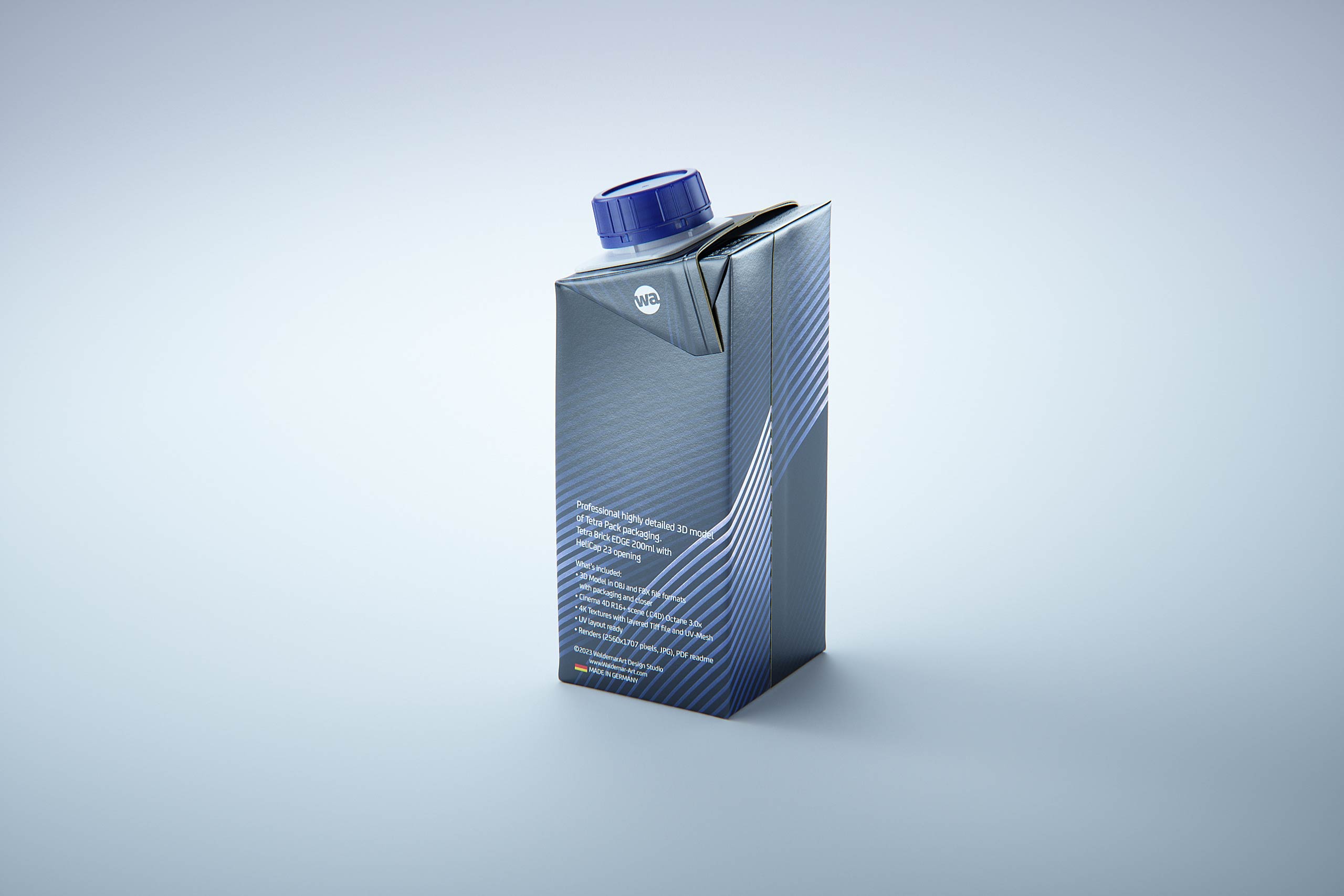 Tetra Pack Brick Edge 200ml 3D packaging model pak with HeliCap23 opening